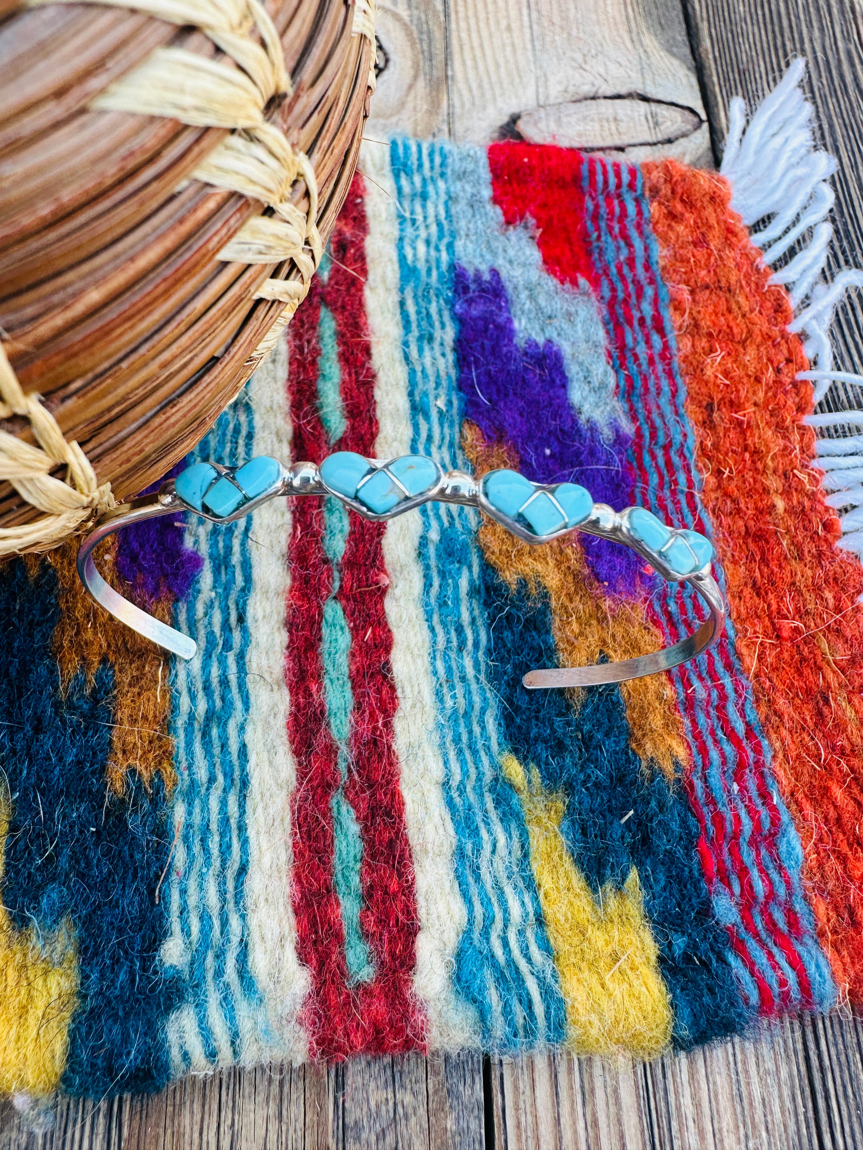 Handcrafted Sterling Silver & Turquoise Heart Inlay Cuff Bracelet