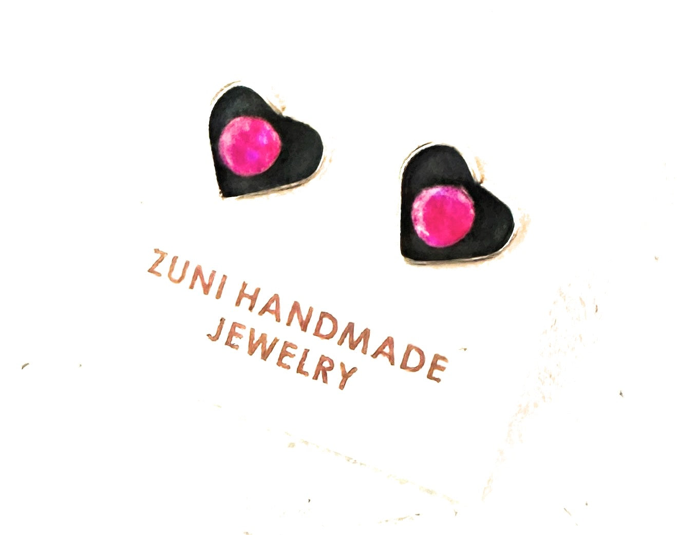 Zuni Sterling Silver & Pink Opal Stud Heart Earrings