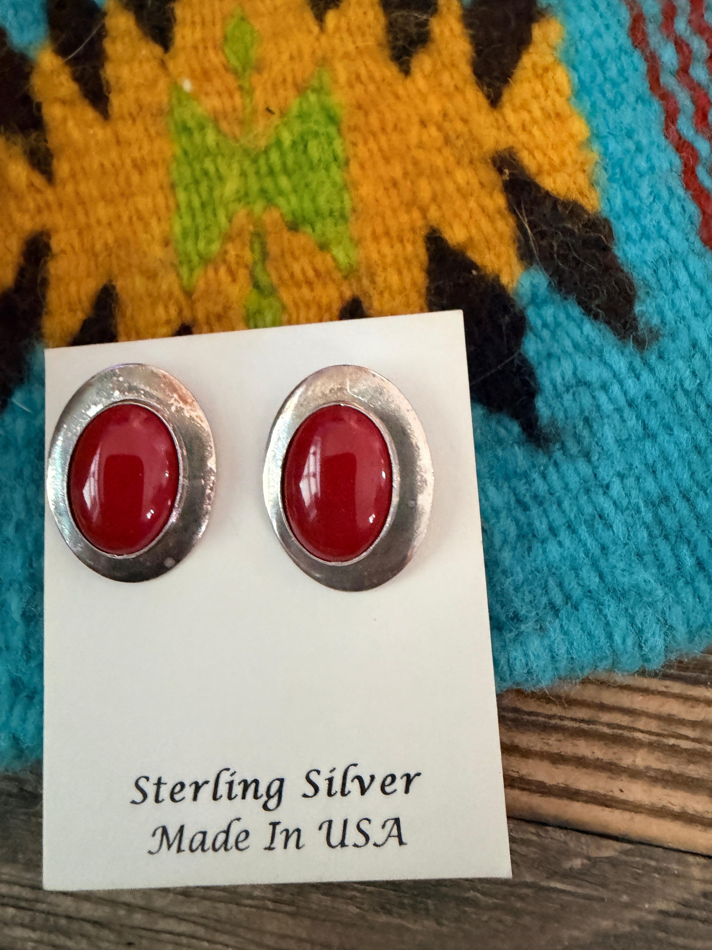Handcrafted Old Pawn Sterling Silver & Coral Post Earrings