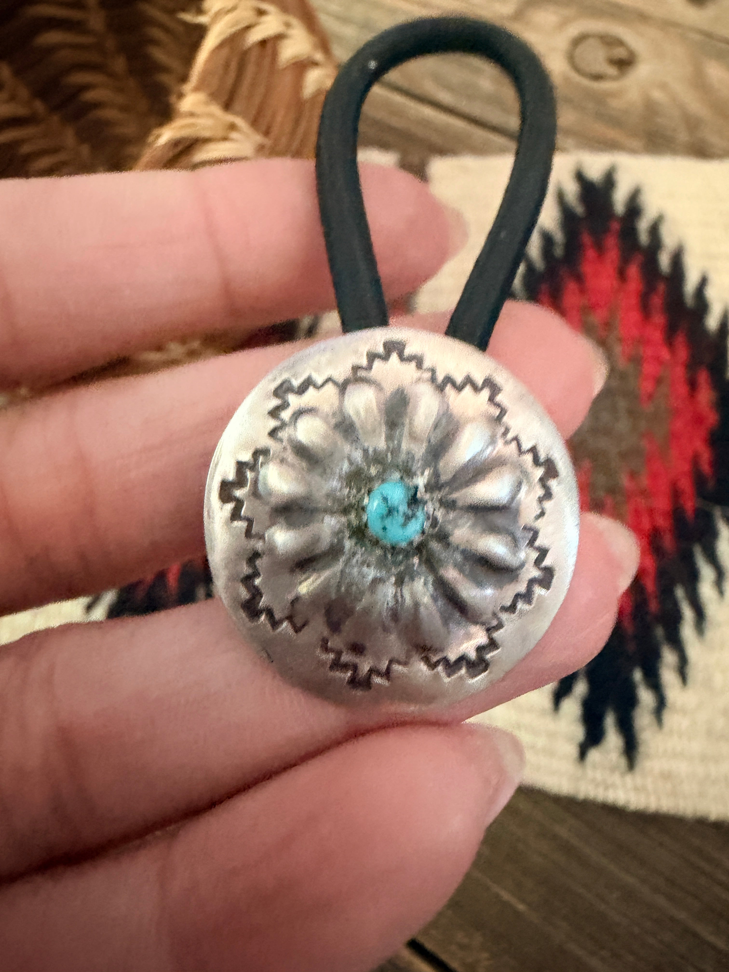 Handcrafted Turquoise & Sterling Silver Concho Hair Tie Charm