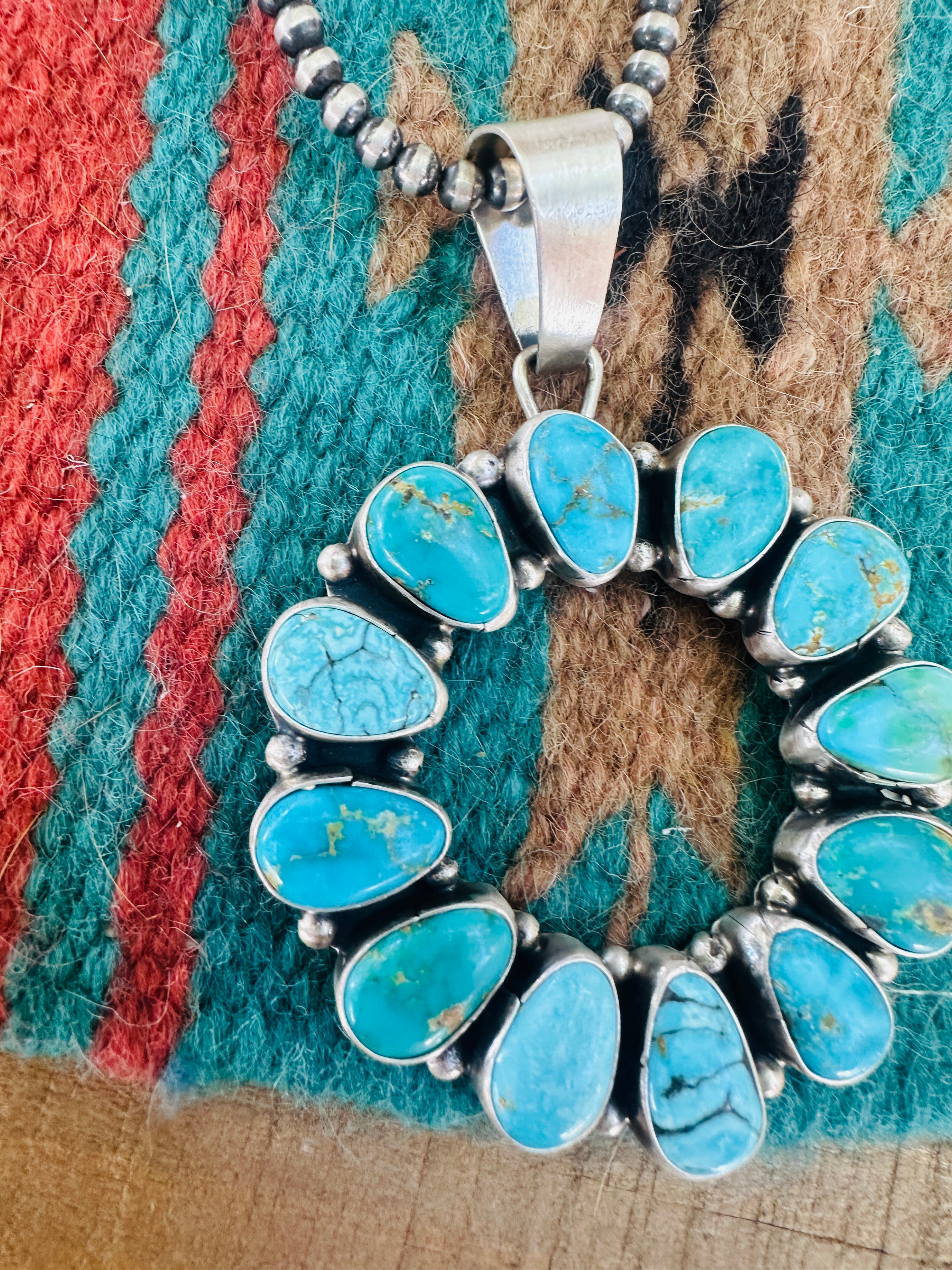 Handcrafted Sterling Silver & Turquoise Cluster  Pendant
