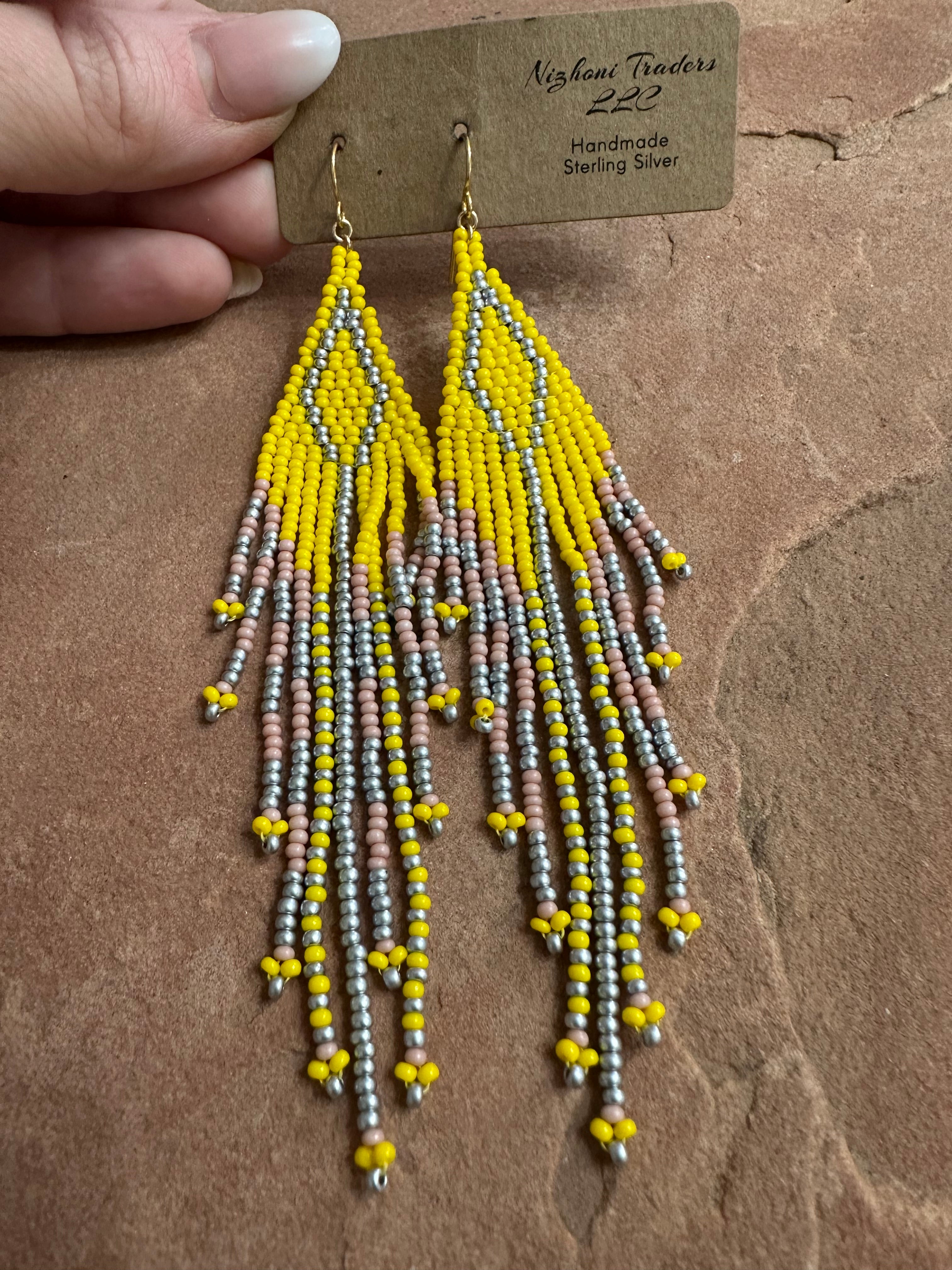 “The Golden Collection” Final Fiesta Handmade Yellow Beaded Earrings