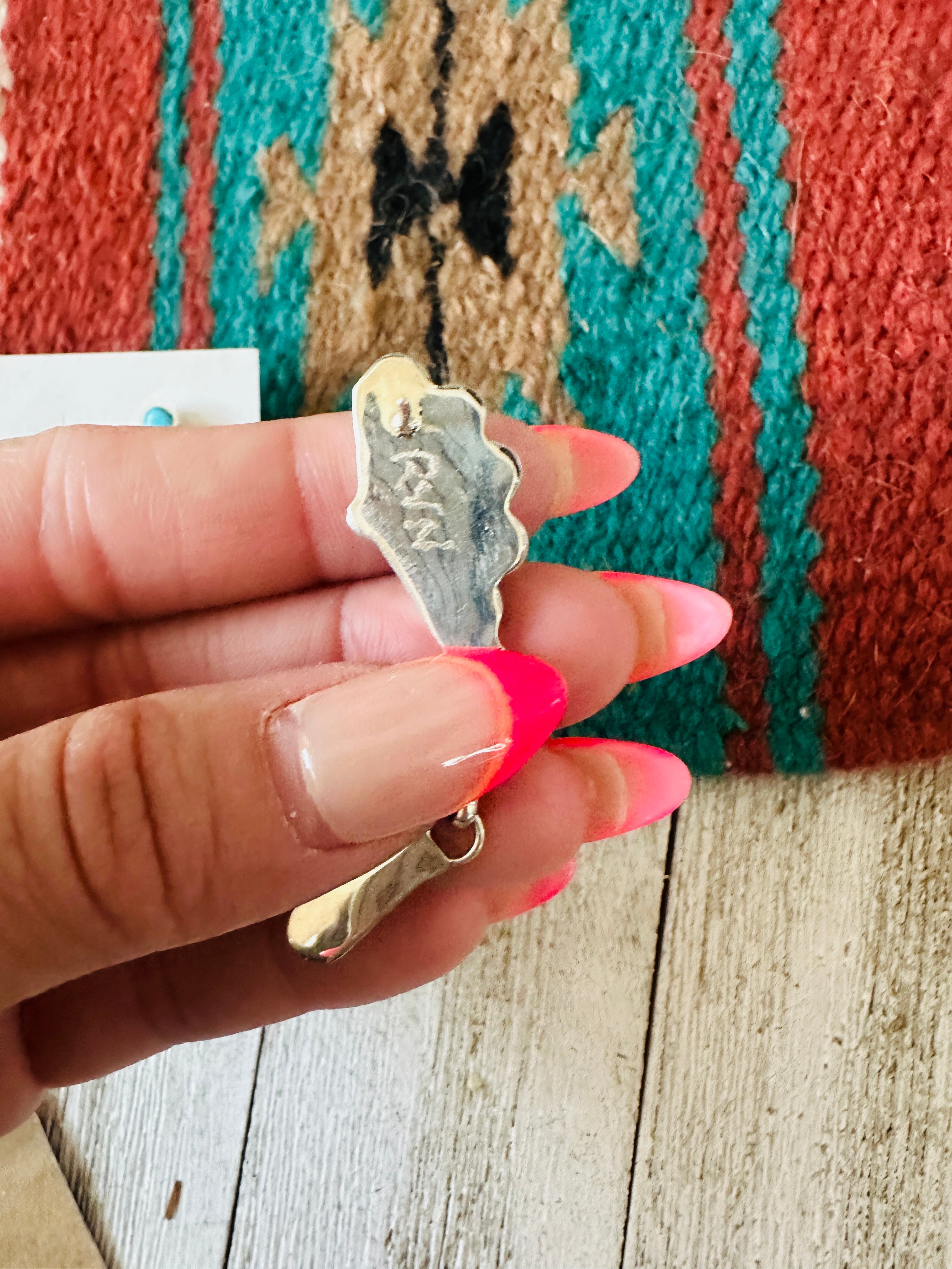 Handcrafted Sterling Silver & Turquoise Inlay Dangle Earrings