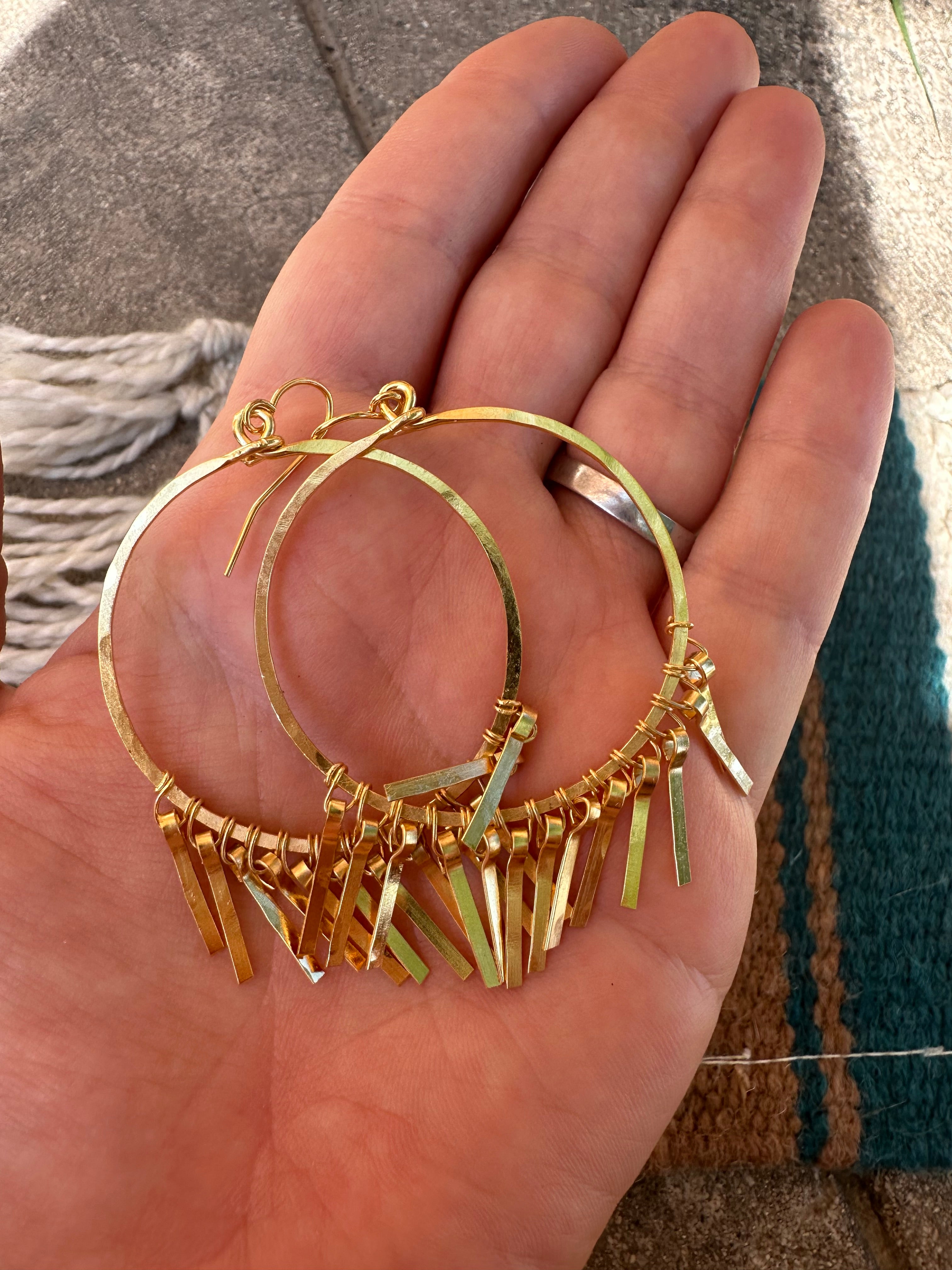 “The Golden Collection”  Fringy Handmade Gold Plated Hoop Earrings