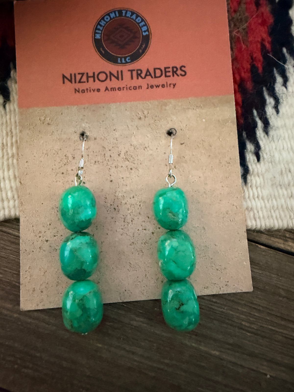 Handmade Green Kingman Turquoise Beaded Dangle Earrings