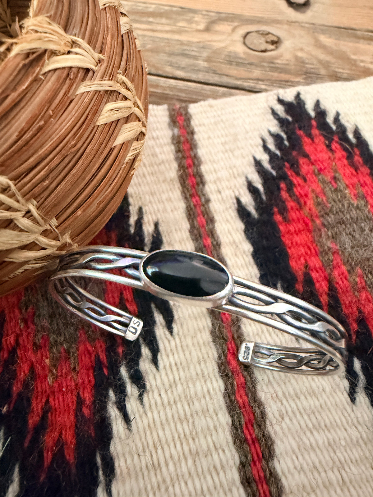 Handcrafted Black Onyx & Sterling Silver Cuff Bracelet