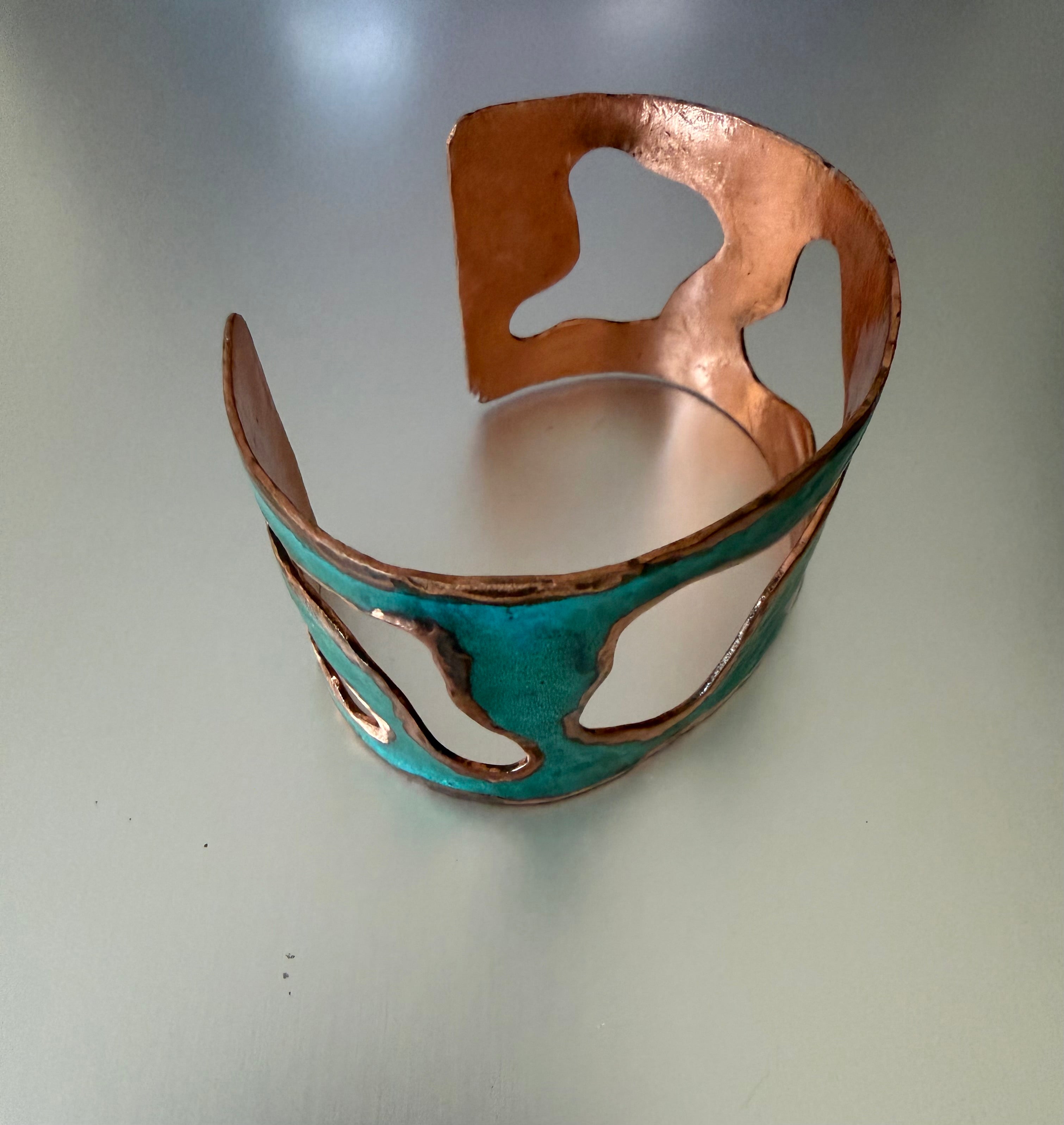 Sterling-Oxidized Lacquer Copper & Turquoise Lake Cuff Bracelet 1.5"