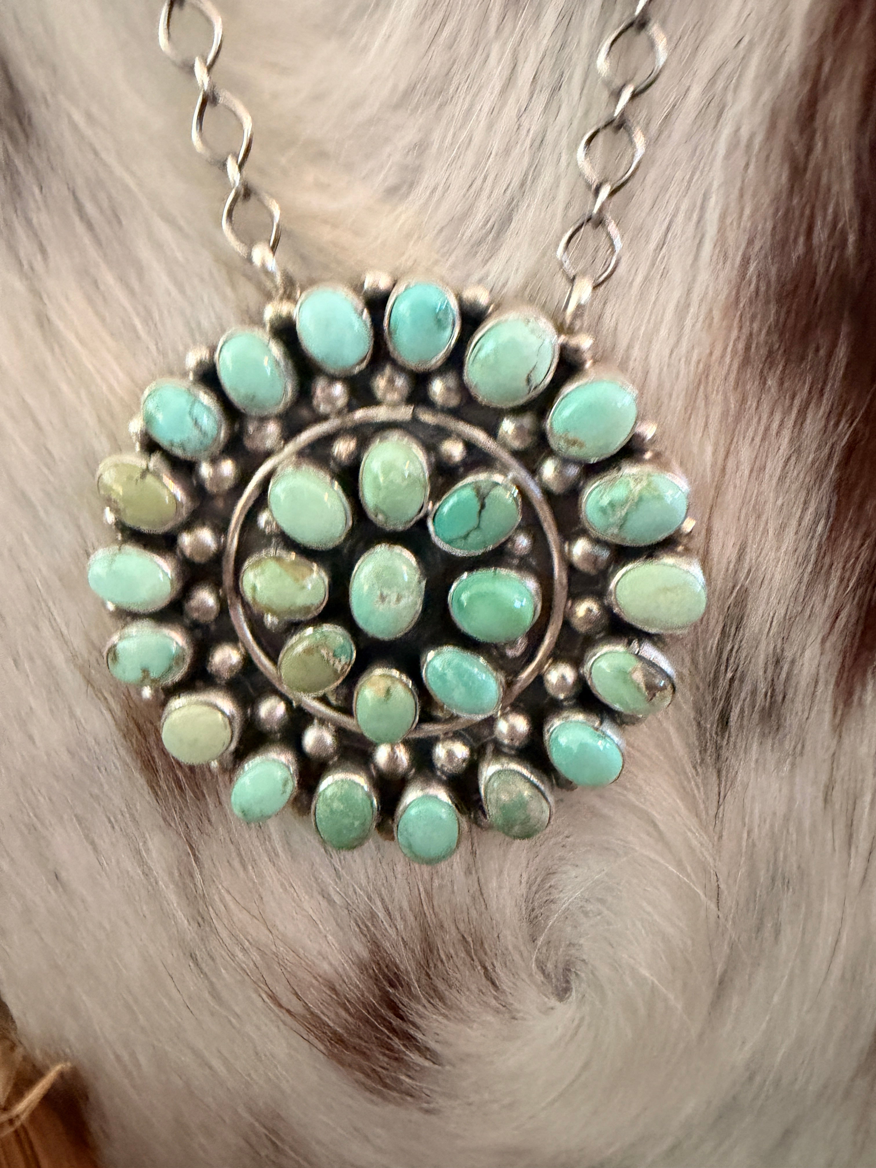 Handcrafted Turquoise & Sterling Silver Cluster Necklace by Travis Jim