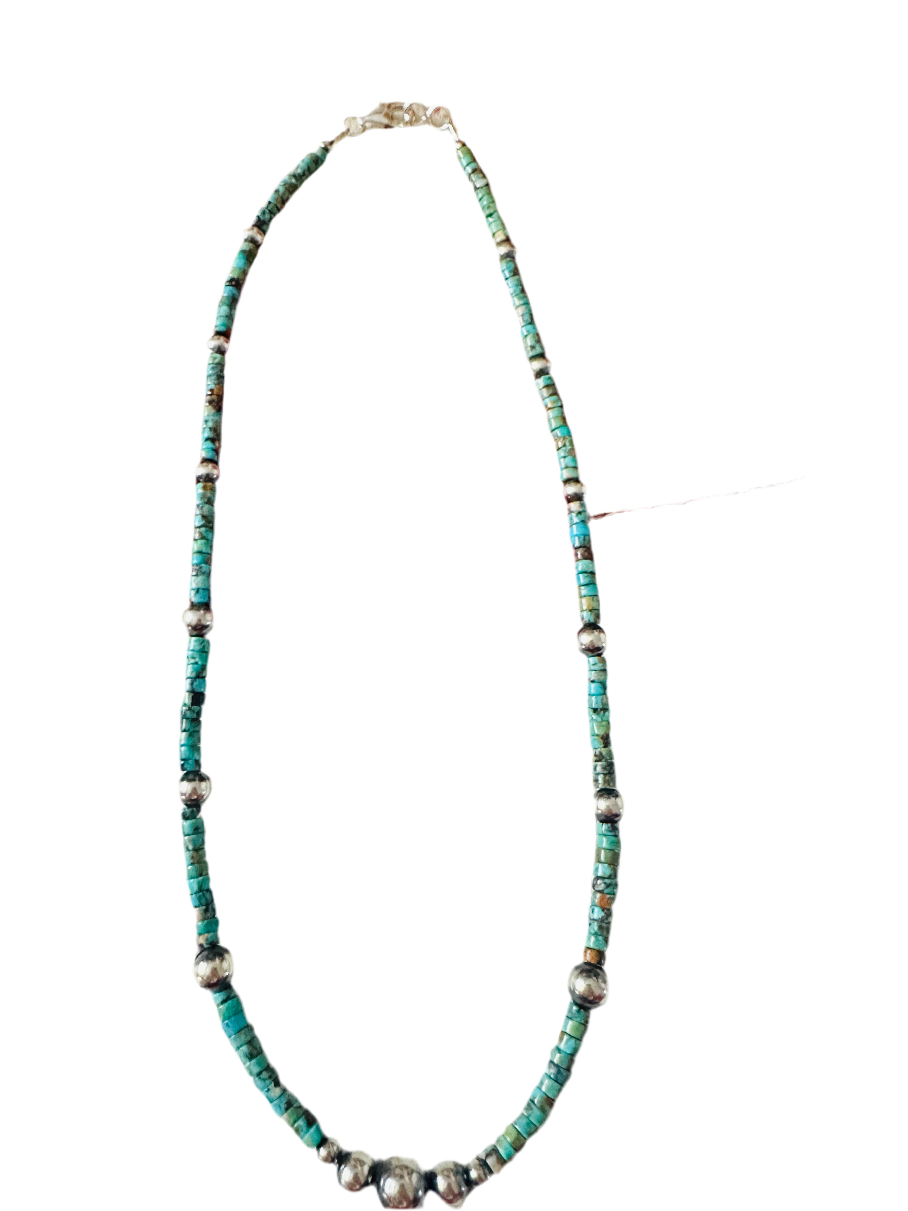 Navajo Turquoise & Sterling Silver 18” Beaded Necklace