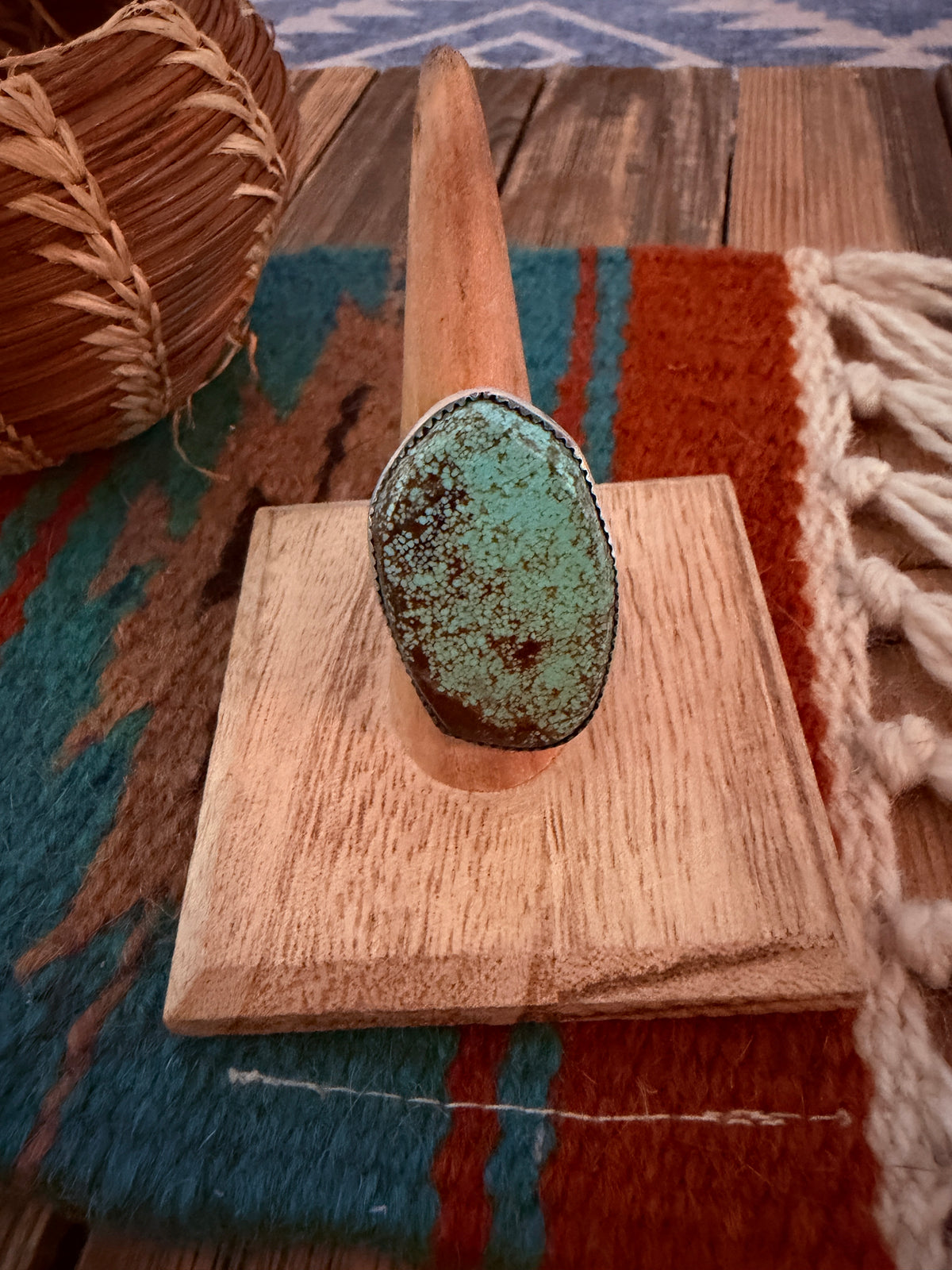 Handcrafted Number 8 Turquoise & Sterling Silver Adjustable Ring by Leslie Nez
