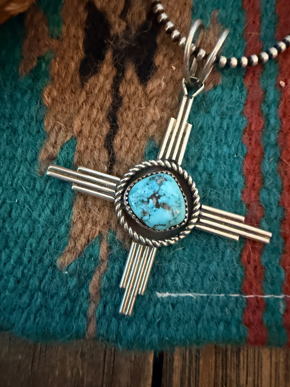 Handcrafted Sterling Silver & Turquoise Zia Cross Pendant