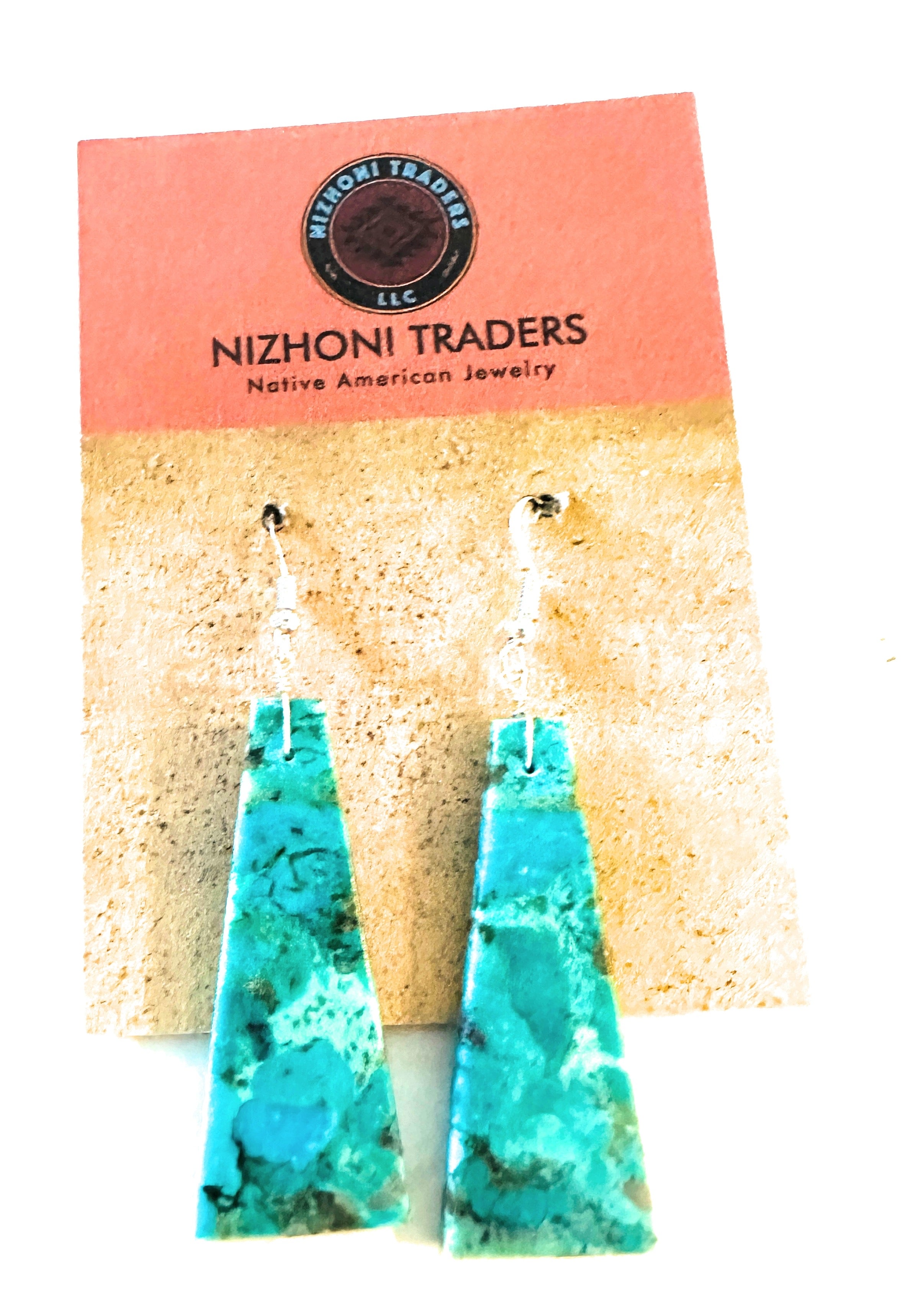 Navajo Sterling Silver & Turquoise Slab Dangle Earrings