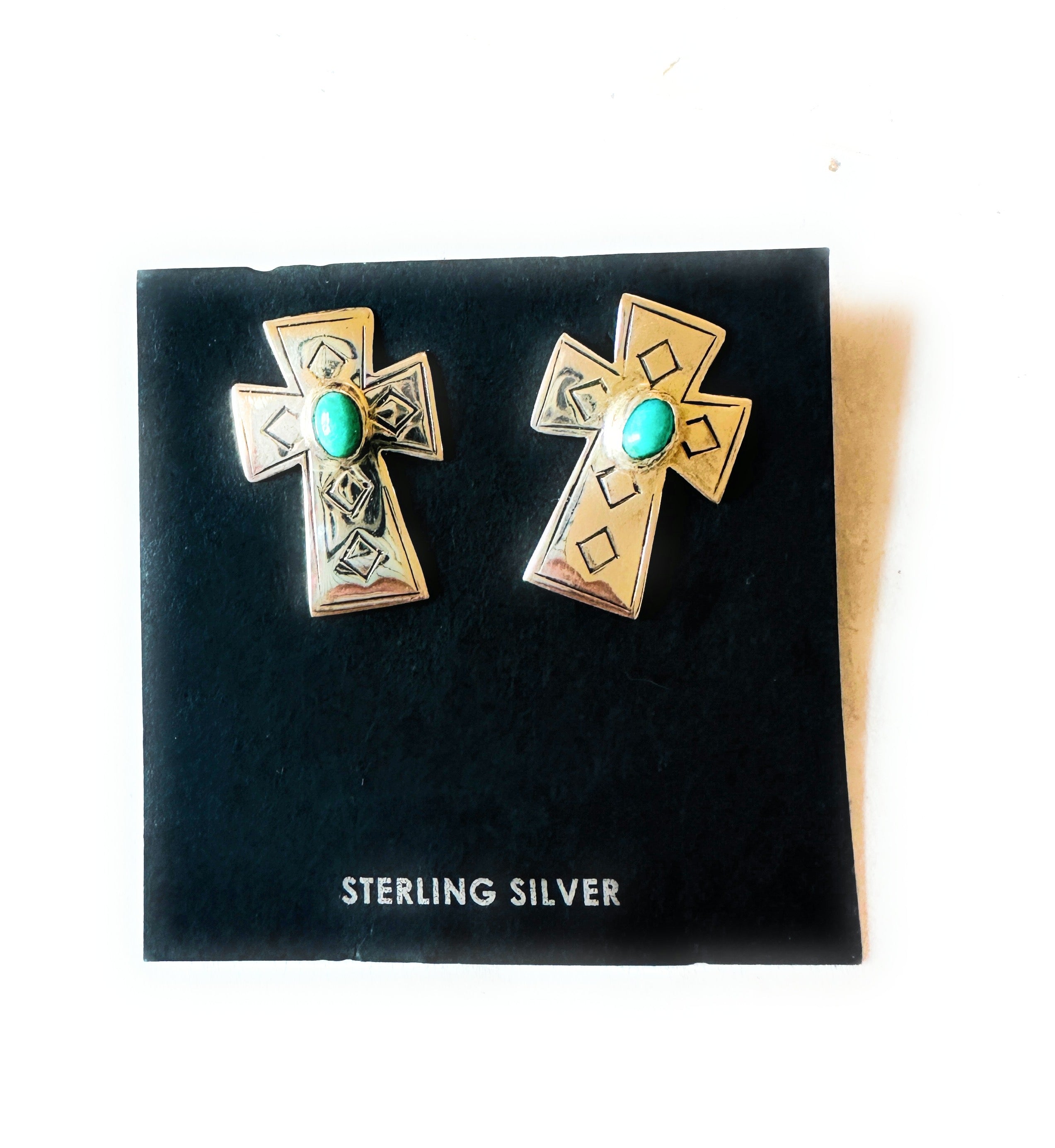 Navajo Sterling Silver & Turquoise Cross Post Earrings