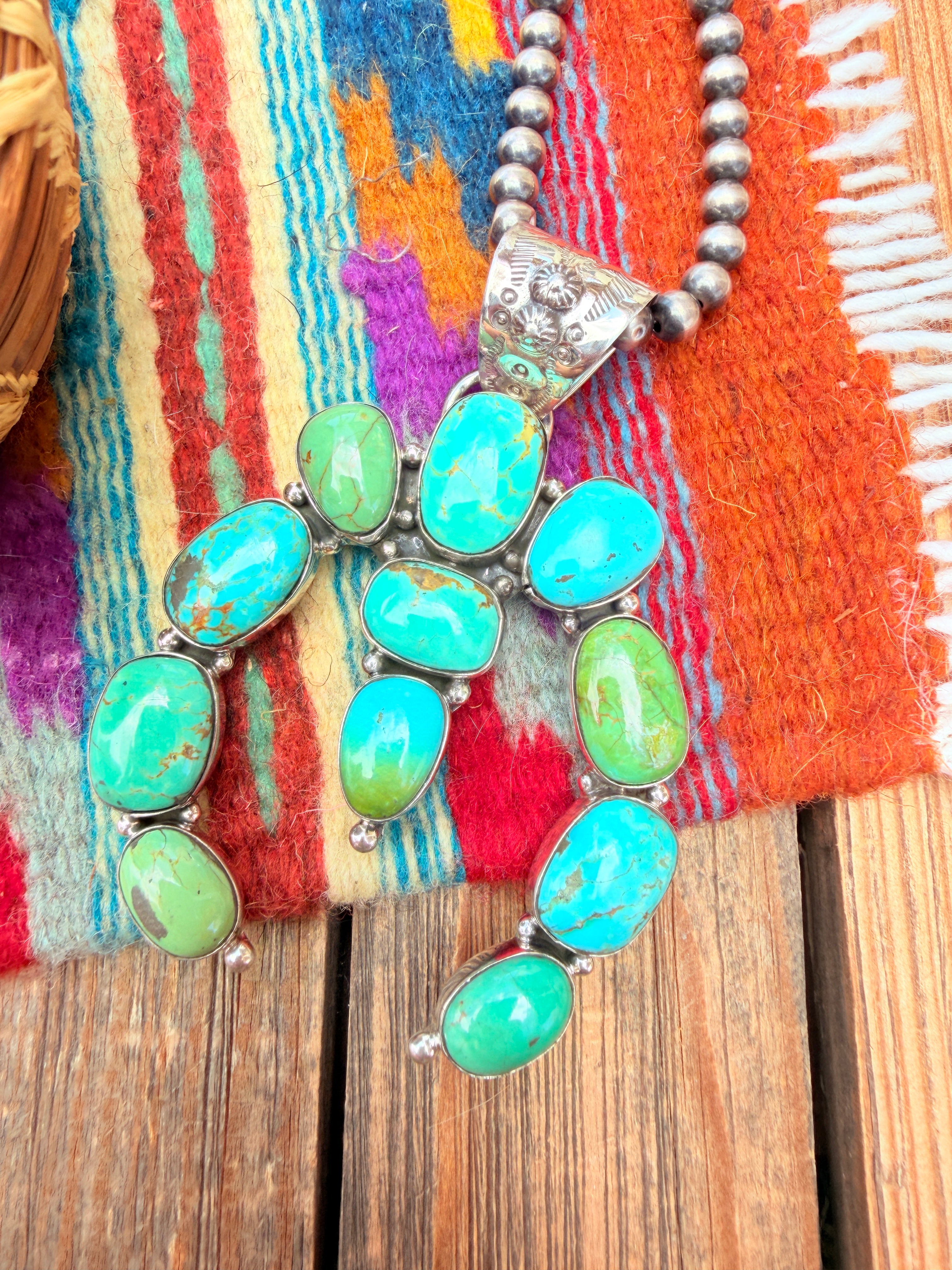 Handmade Sterling Silver Turquoie Naja Pendant By Dan Dodson larger style