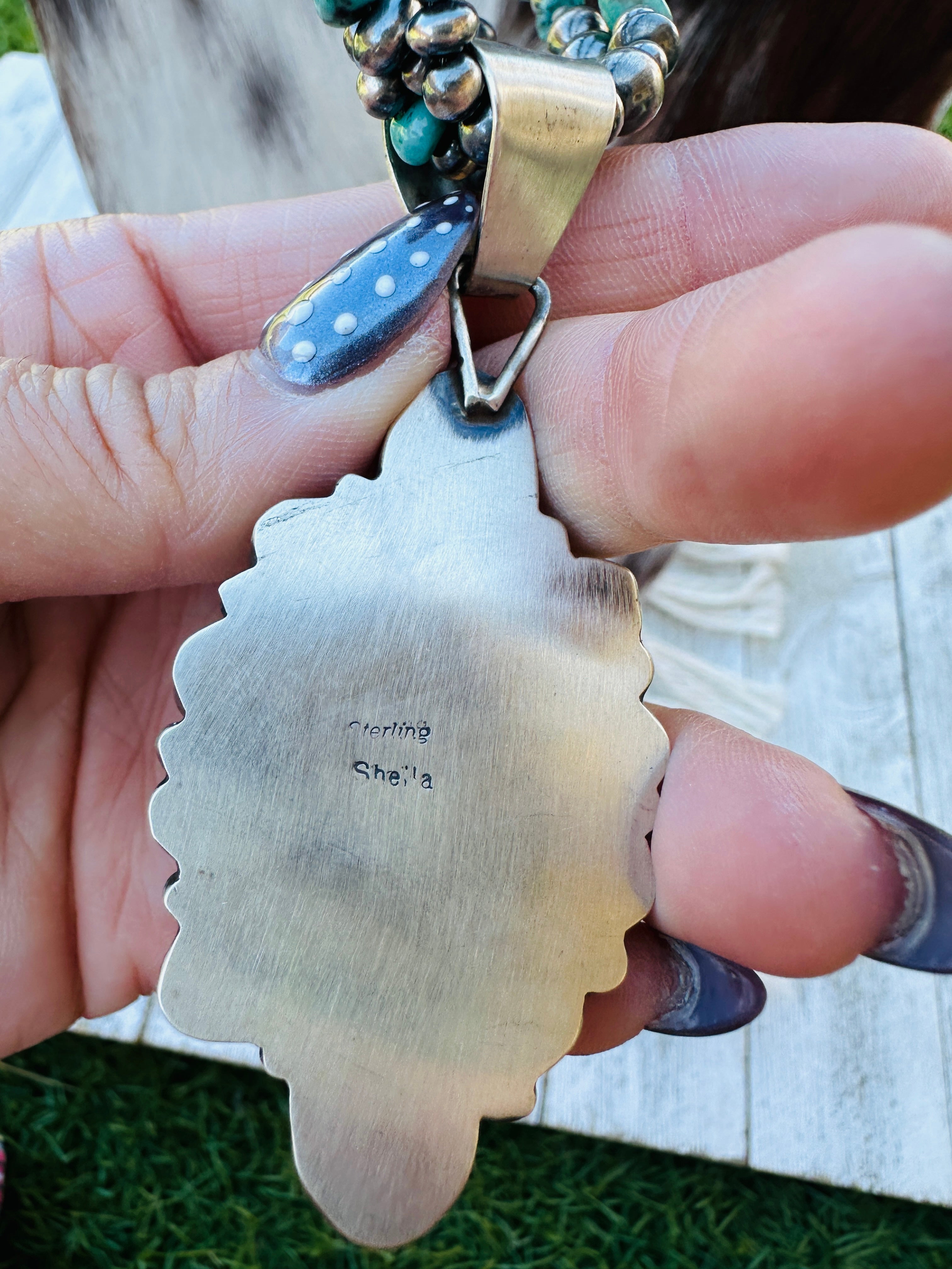 Handcrafted Sterling Silver Pearl and Turquoise Beaded Necklace by Sheila Becenti