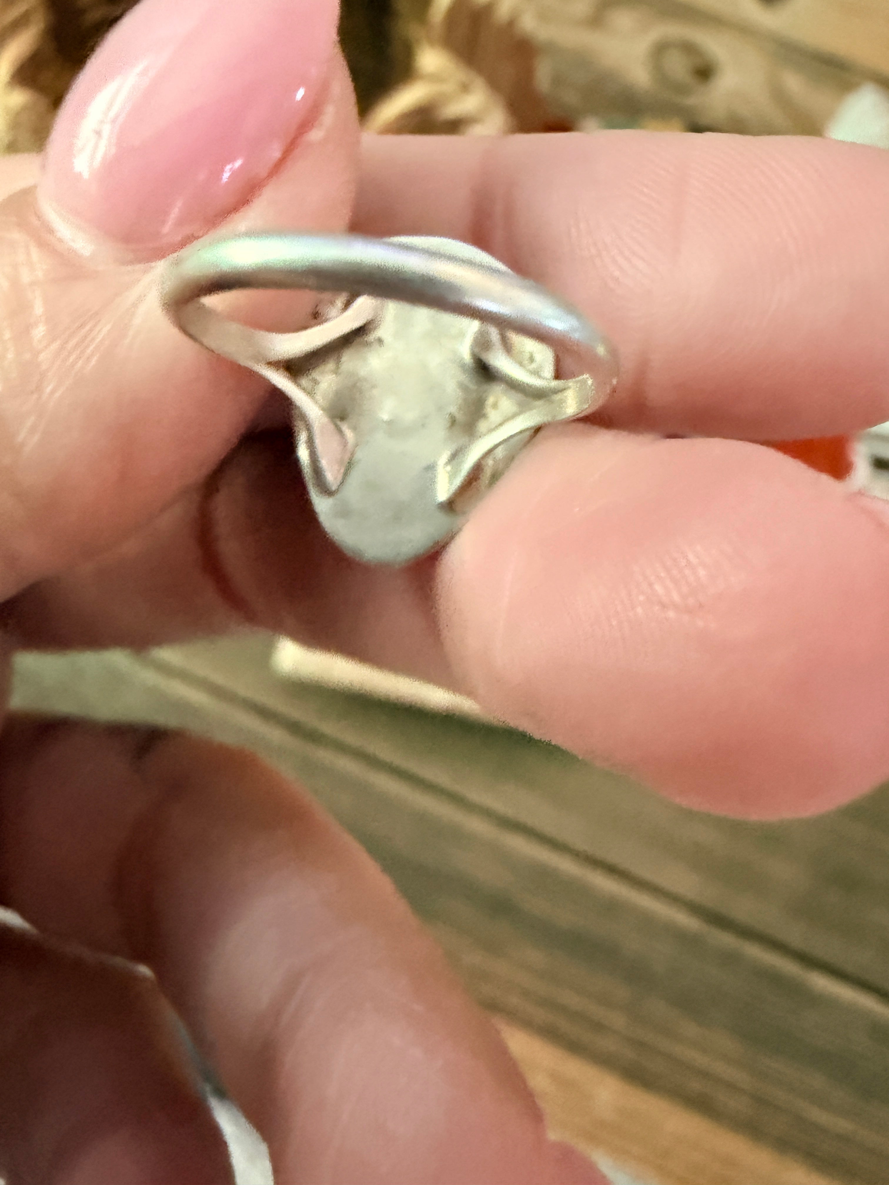 Old Pawn Handcrafted Turquoise & Sterling Silver Bear Paw Ring Size 4.75
