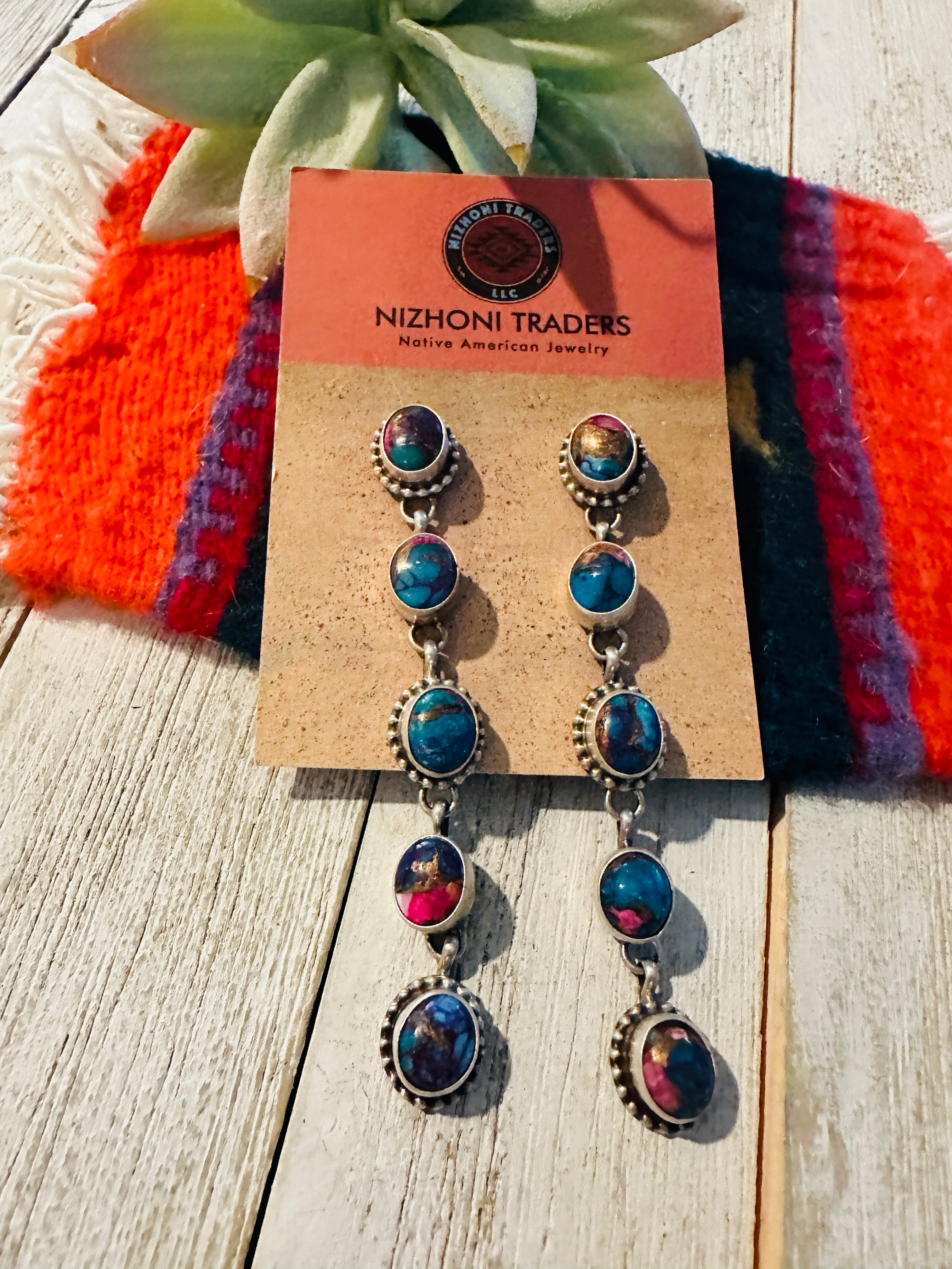 Navajo Sterling Silver & Pink Dream Mojave Dangle Earrings