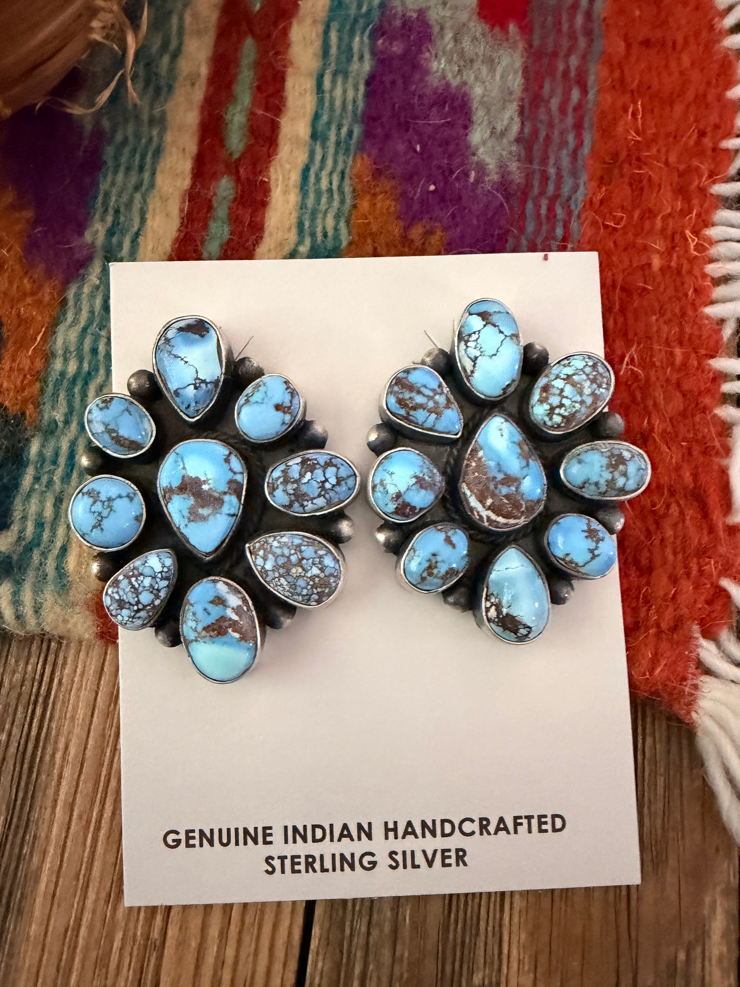 Handcrafted Golden Hills Turquoise & Sterling Silver Cluster Post Earrings