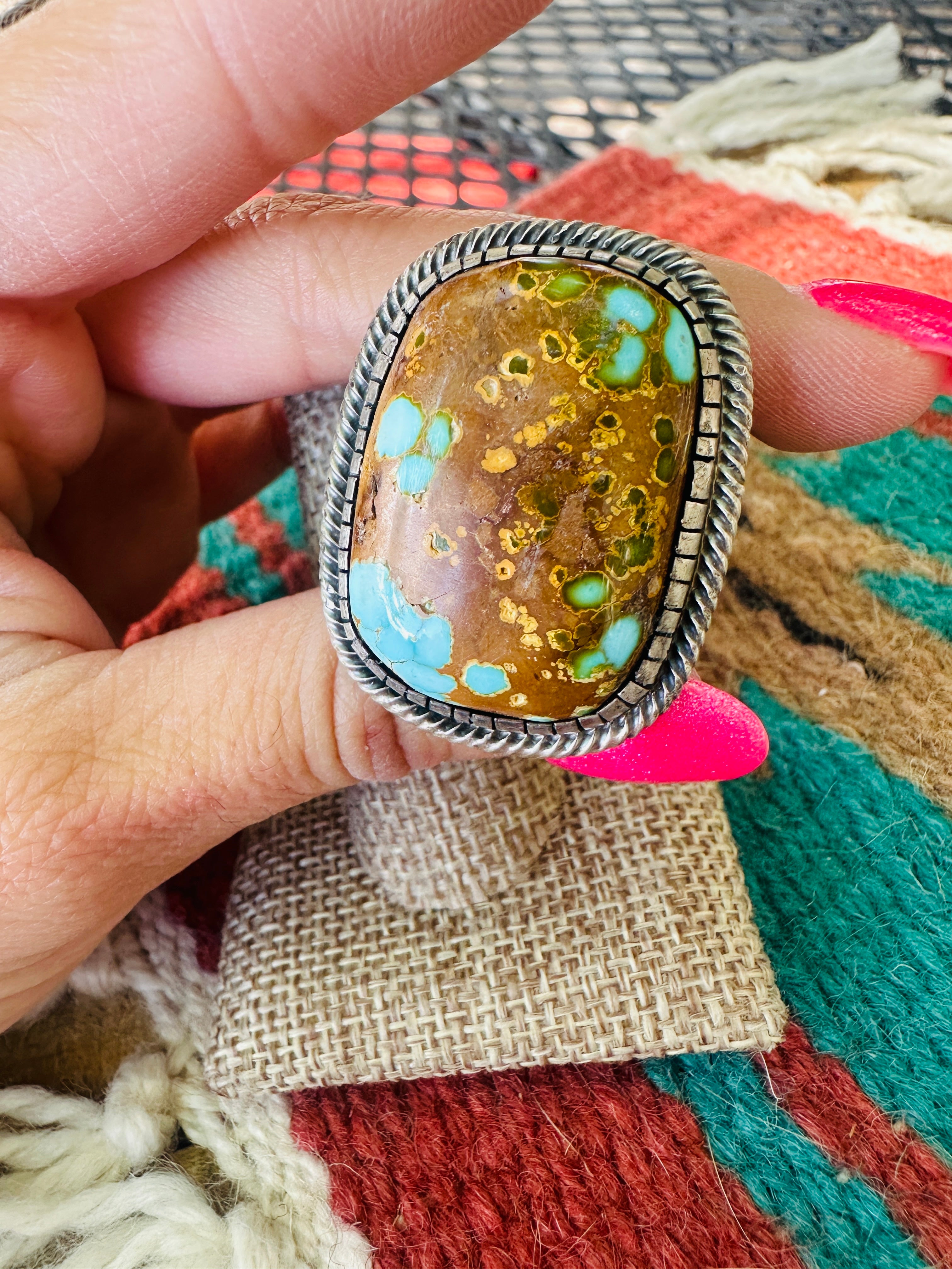 Handcrafted Sterling Silver & Number 8 Turquoise Ring Size 12.5