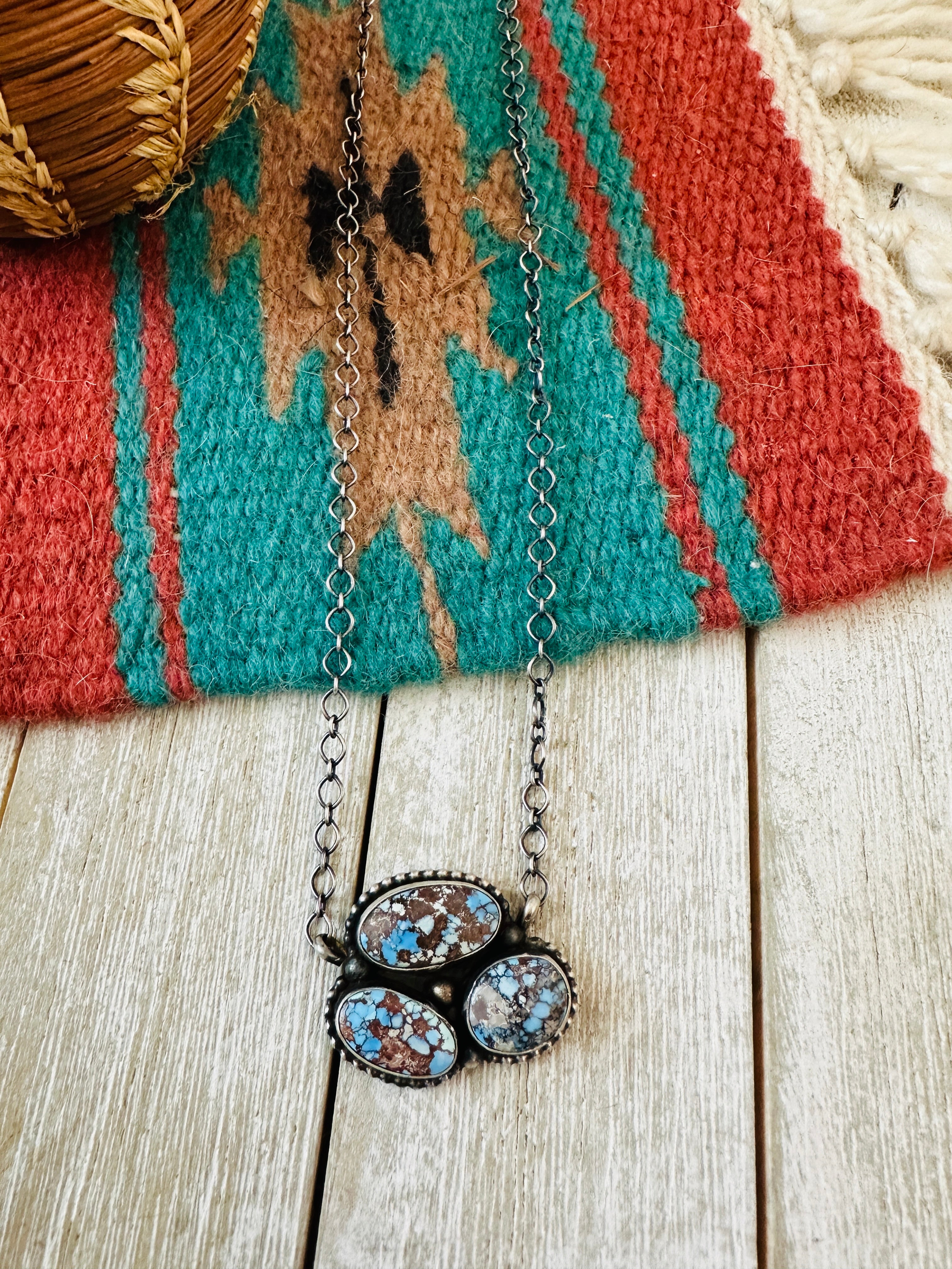 Handcrafted Sterling Silver & Golden Hills Turquoise Cluster Necklace