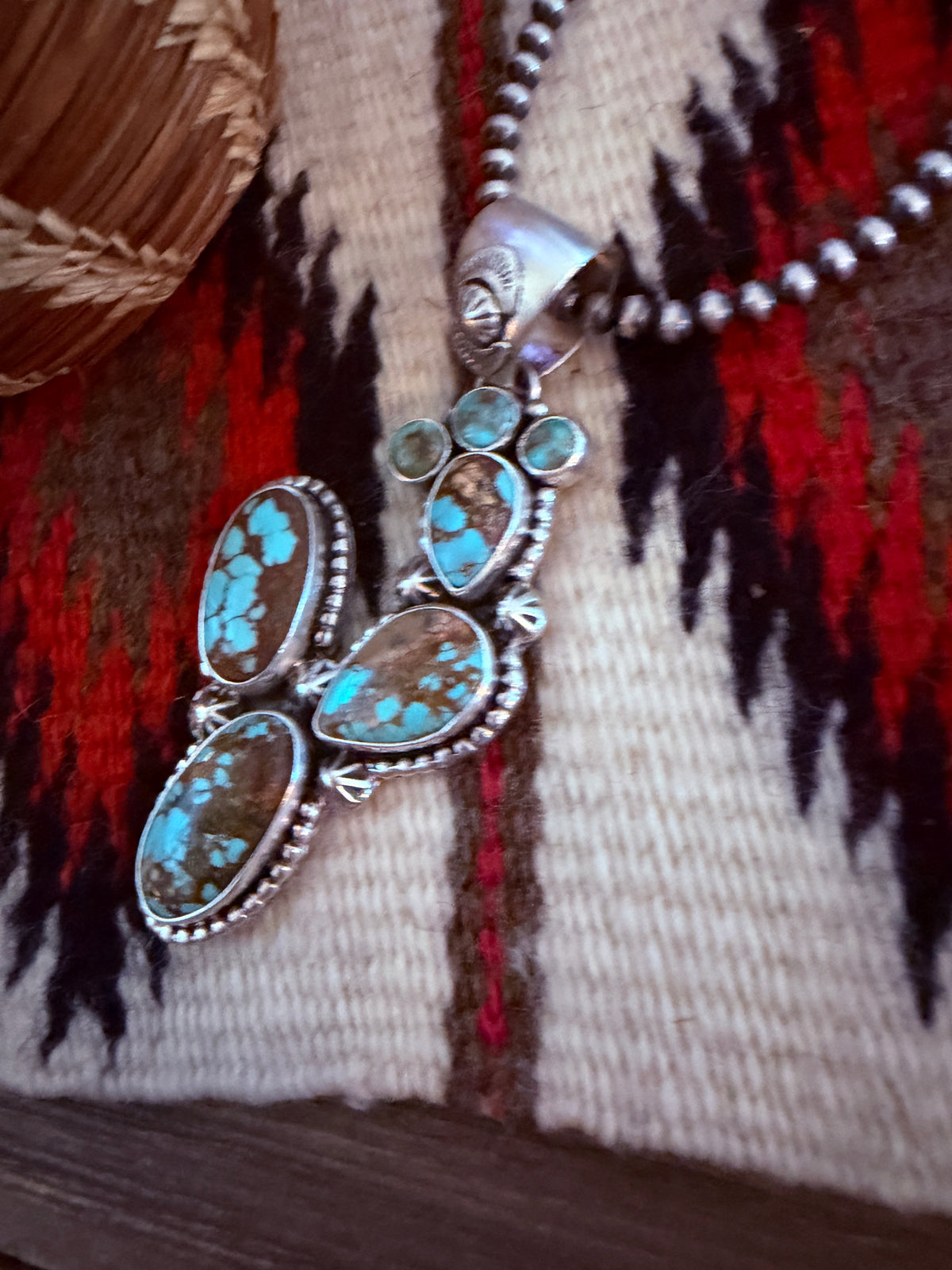 Handcrafted Sterling Silver & Number 8 Turquoise Cactus Pendant by Larry Kaye