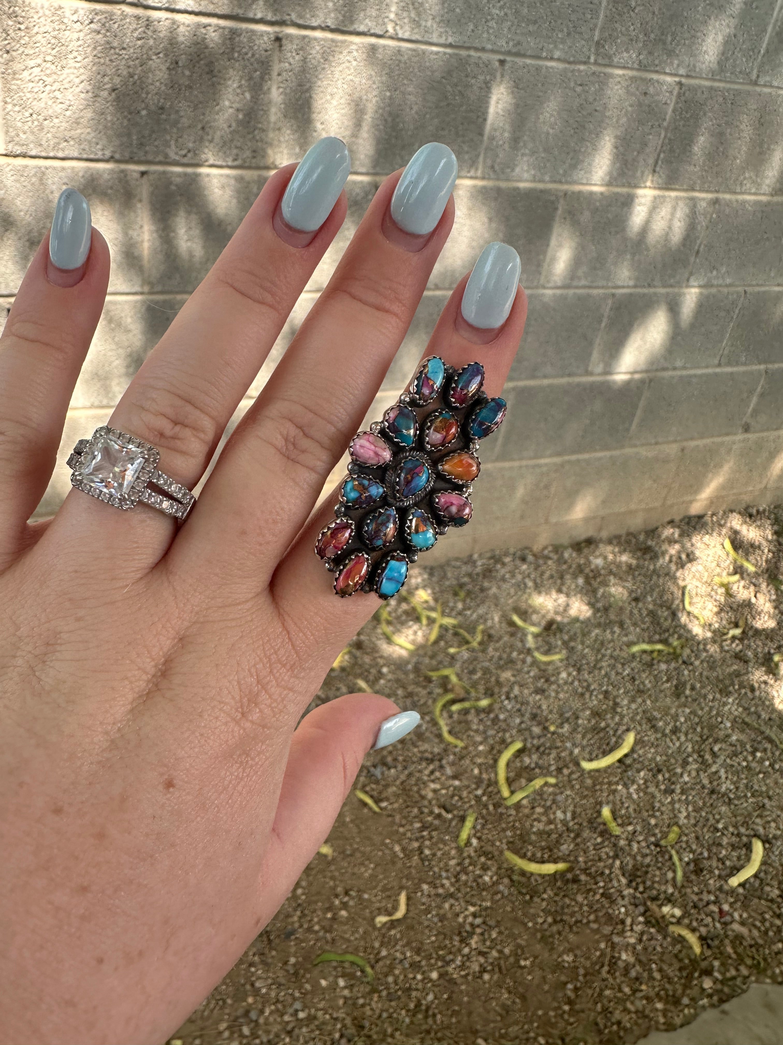 Beautiful Handmade Pink Dream Mojave And Sterling Silver Adjustable Cluster Ring