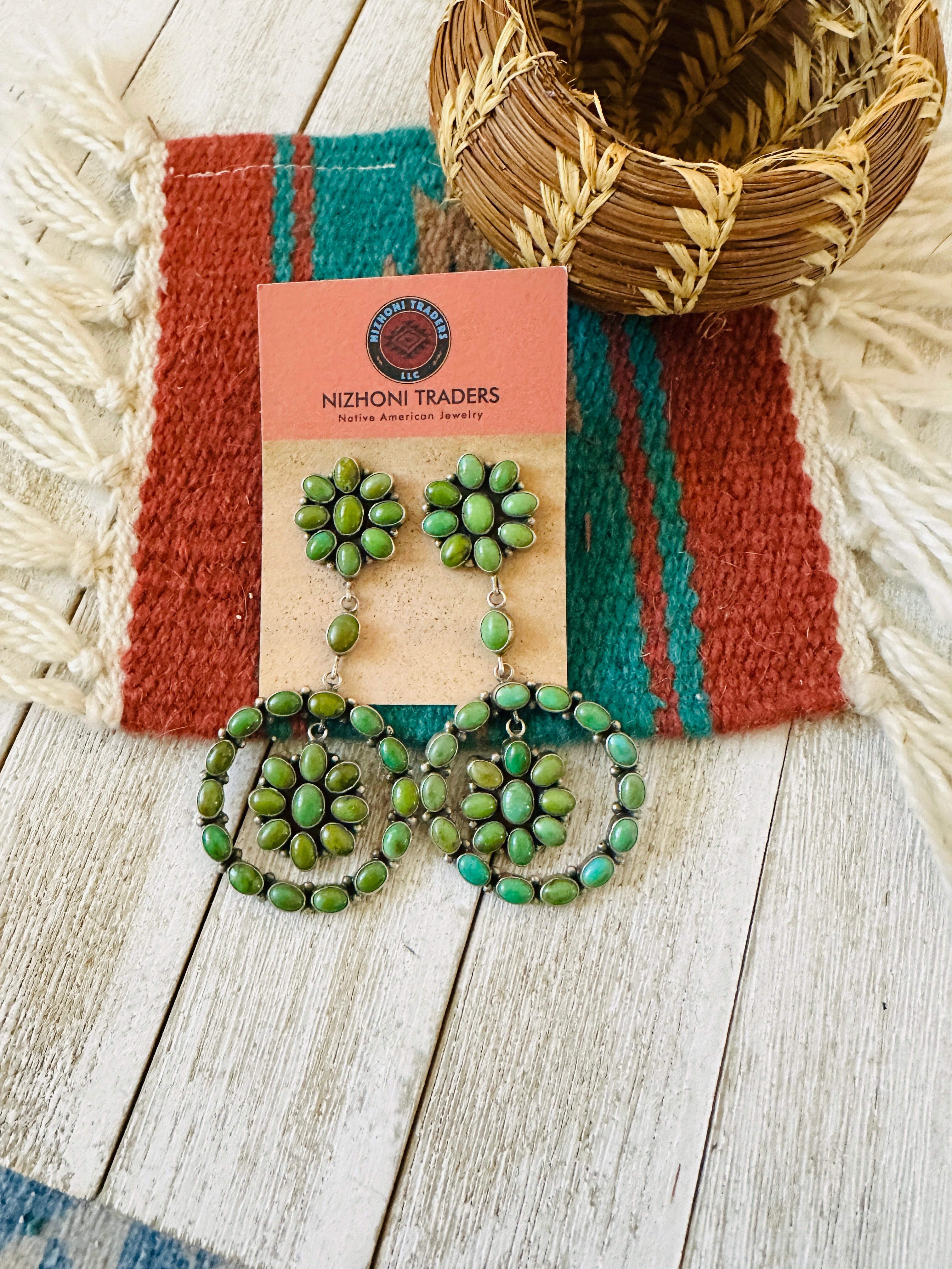 Handcrafted Sterling Silver & Turquoise Cluster Dangle Earrings by Anthony Skeets