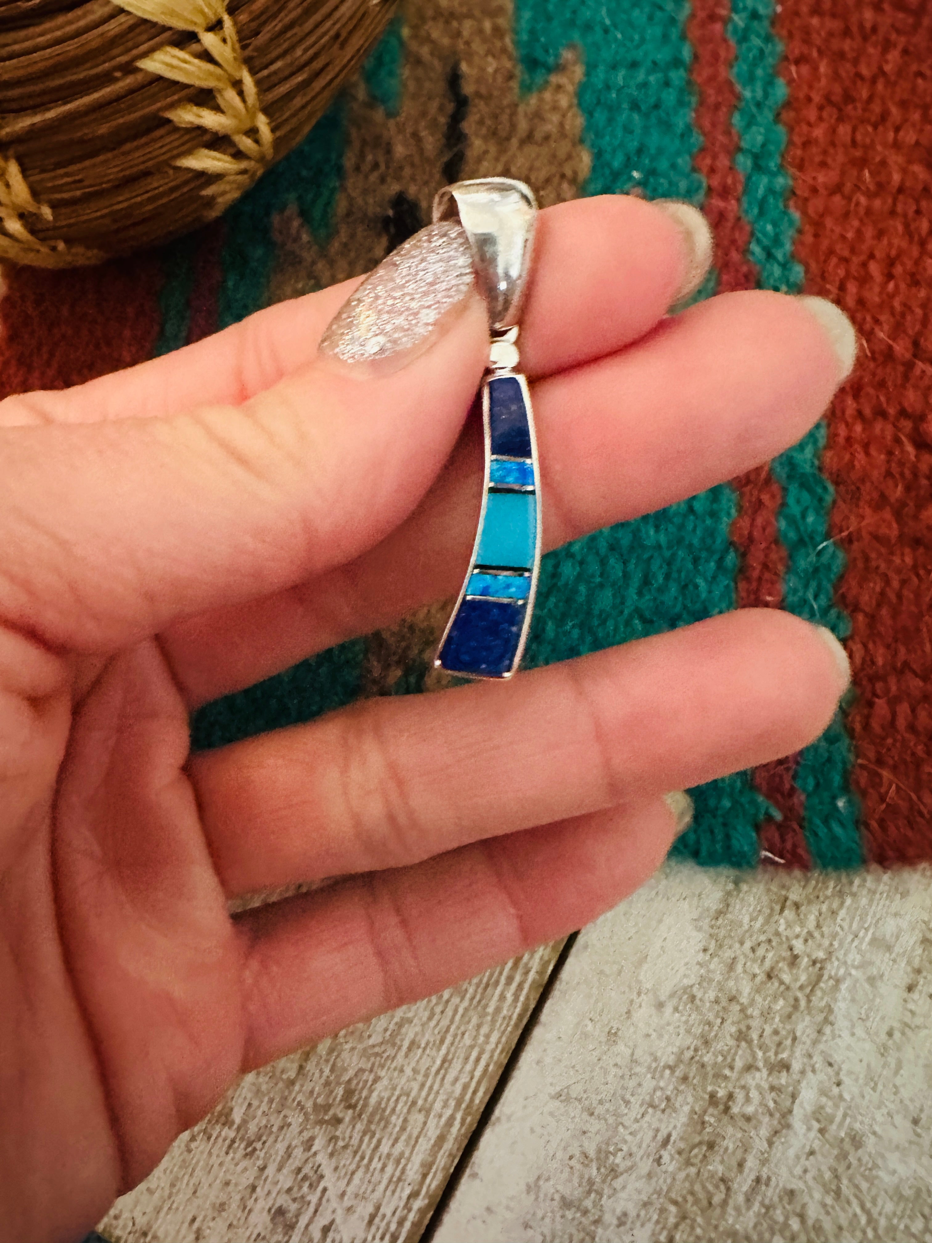 Navajo Multi Stone & Sterling Silver Inlay Pendant