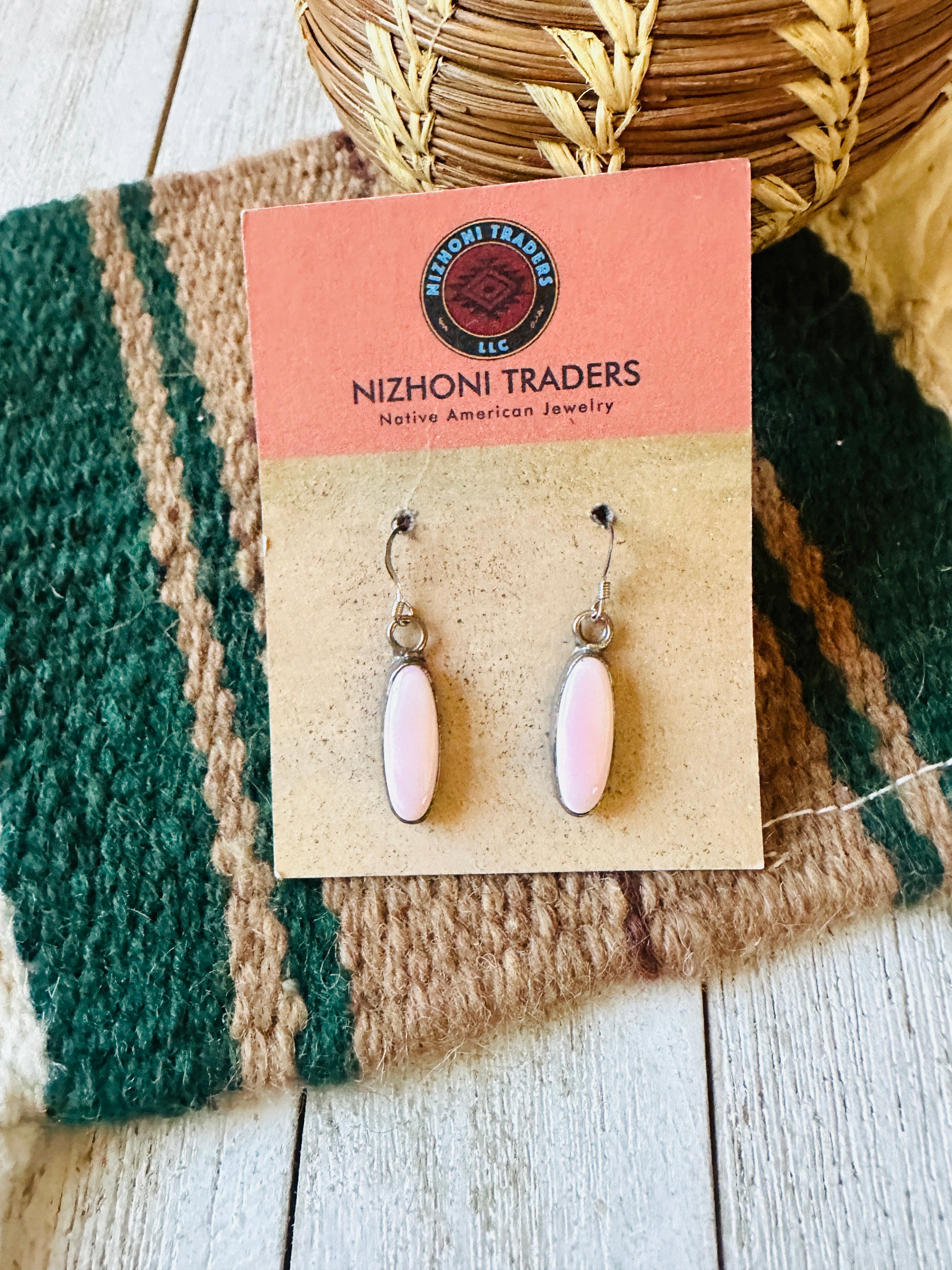 Navajo Queen Pink Conch & Sterling Silver Dangle Earrings