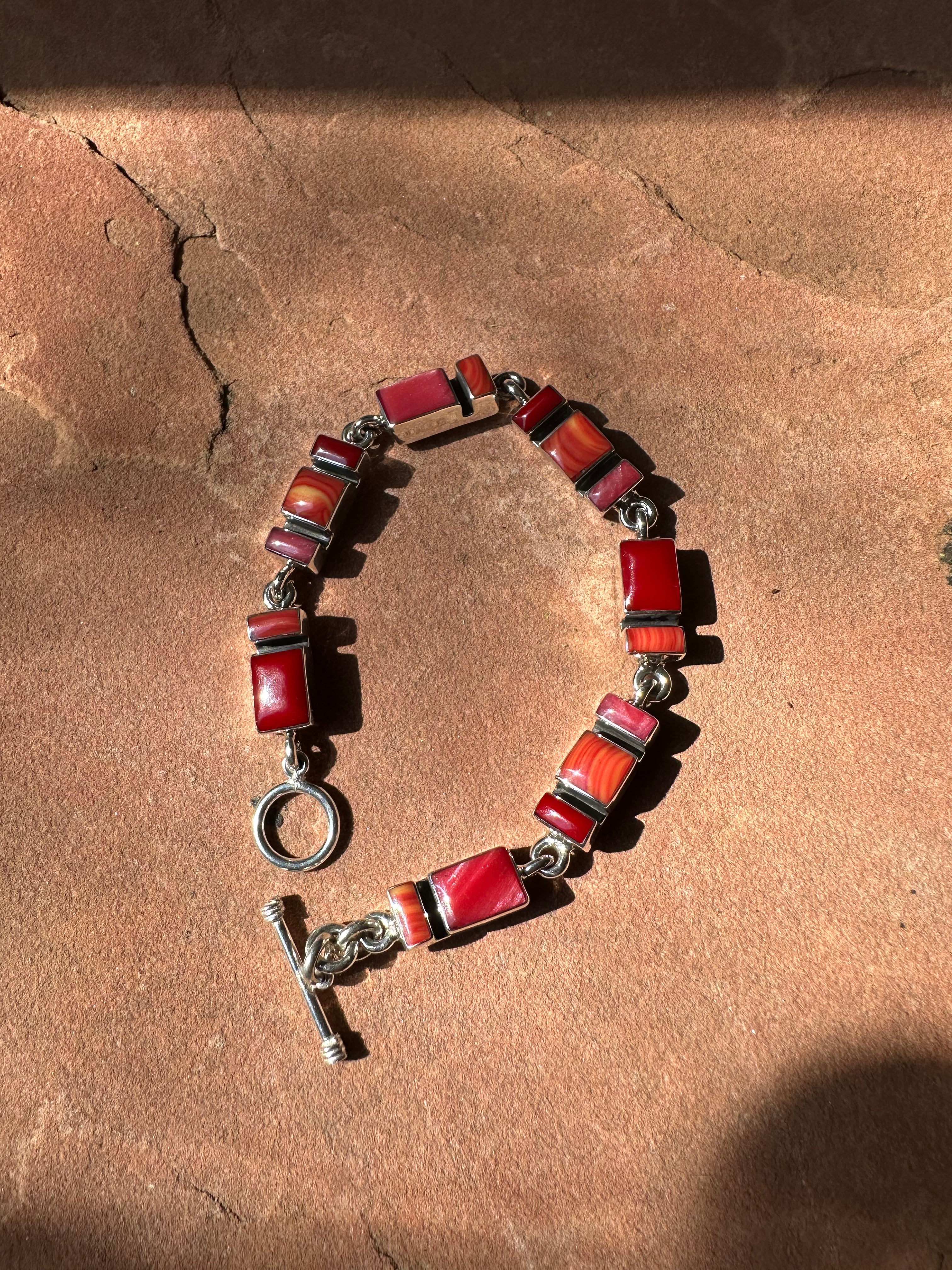 Handmade Sterling Silver Sangria Mosaic Bracelet