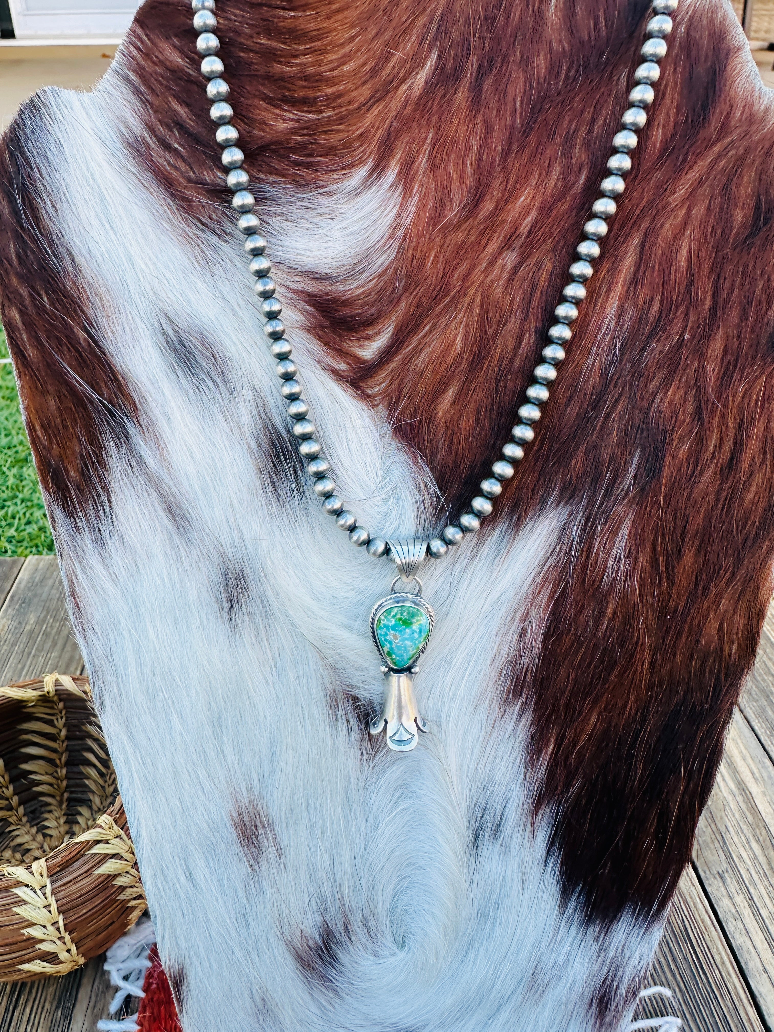 Handcrafted Turquoise & Sterling Silver Beaded Blossom Necklace