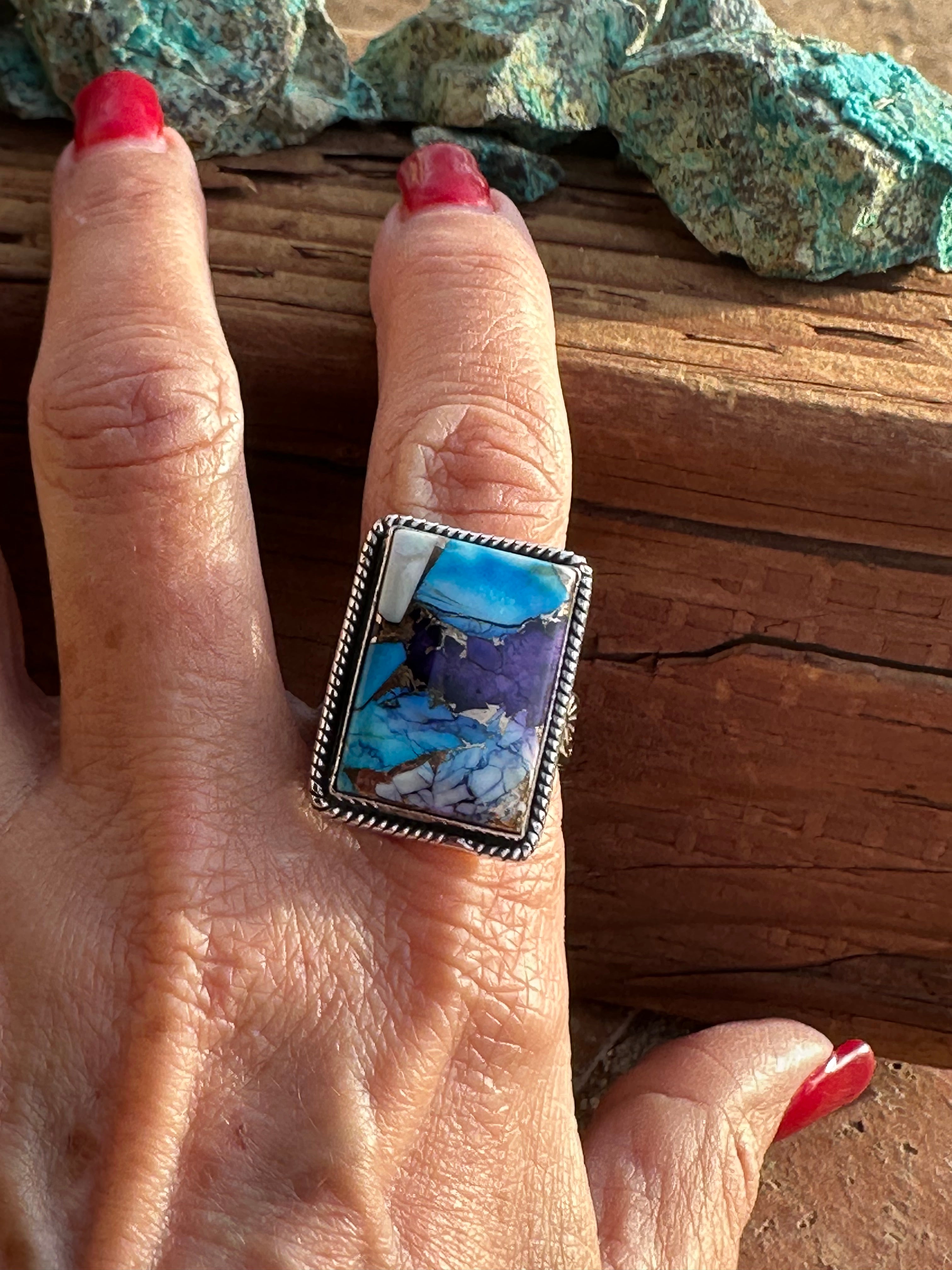 Beautiful Handmade Purple Kingman Dahlia Sterling Silver Adjustable Ring