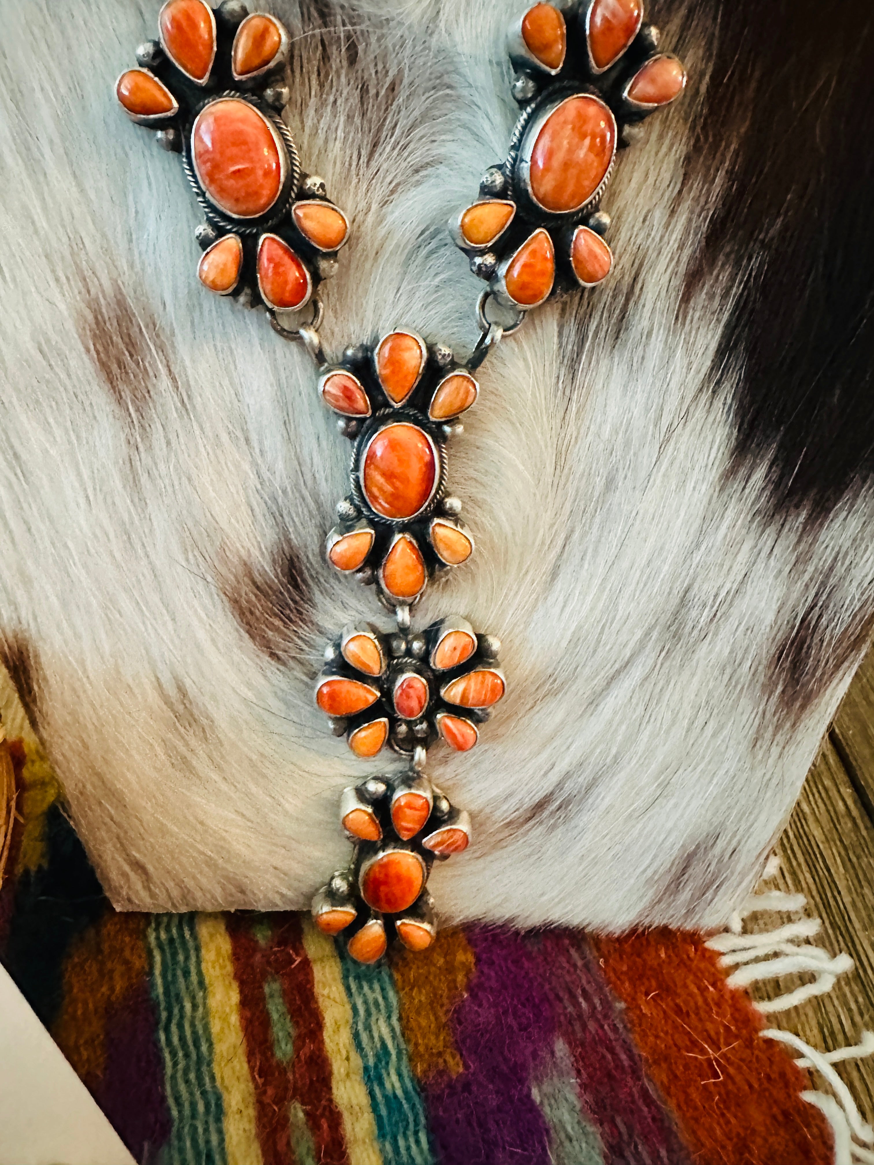 Handcrafted Orange Spiny Oyster & Sterling Silver Necklace and Earring Set by Sheila Becenti