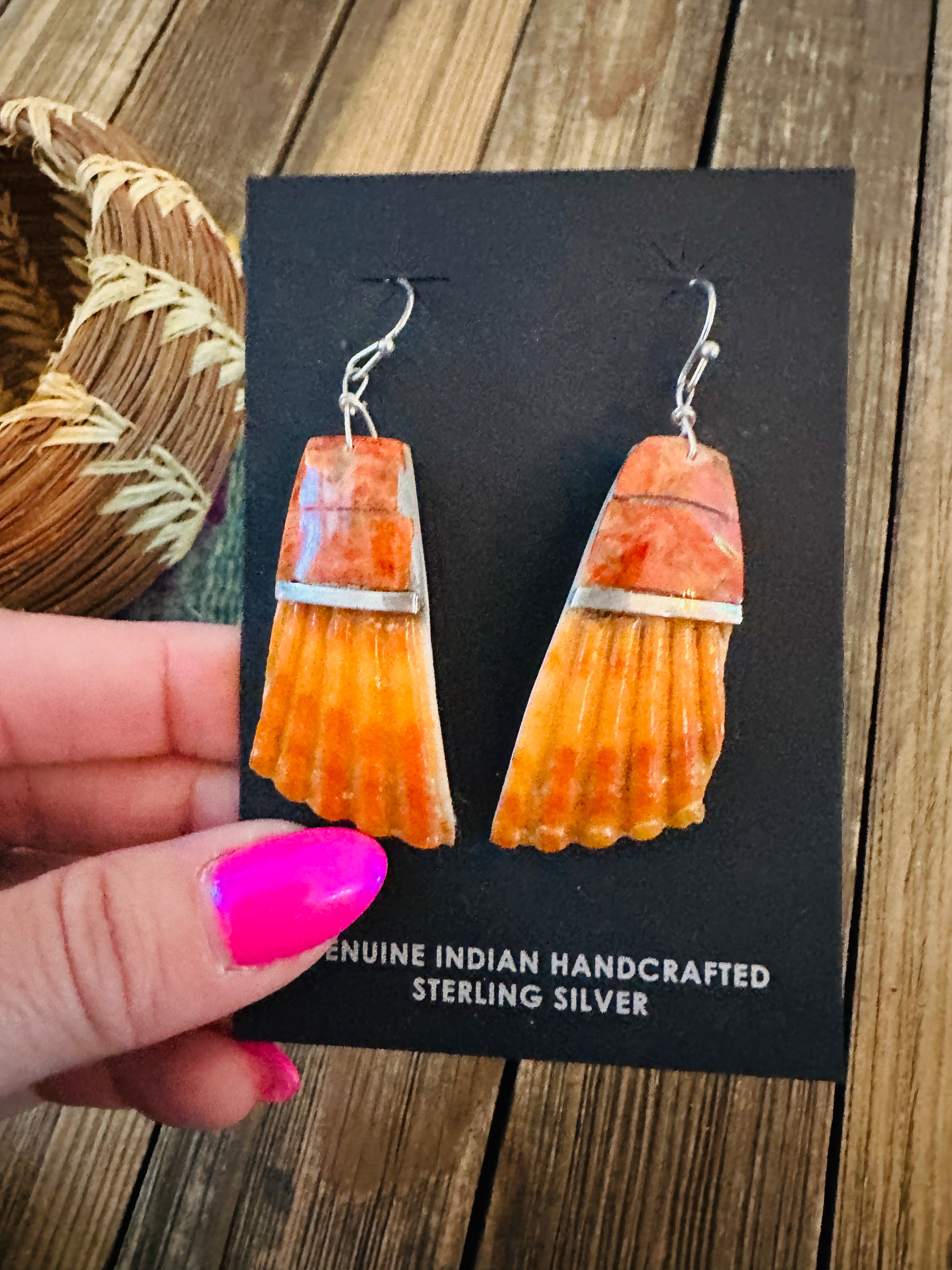 Handcrafted Spiny Oyster Shell Dangle Earrings