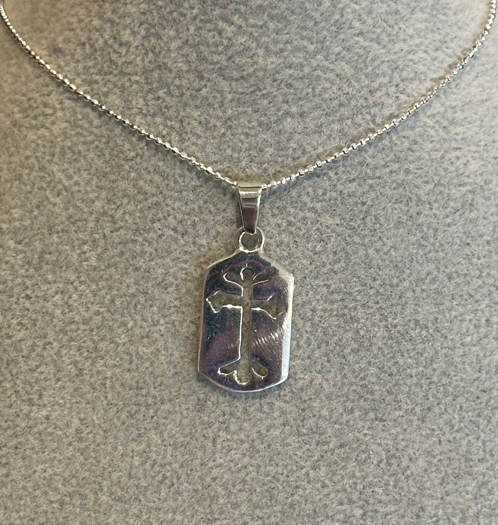 Dog Tag Sterling Silver Cross Pendant Necklace