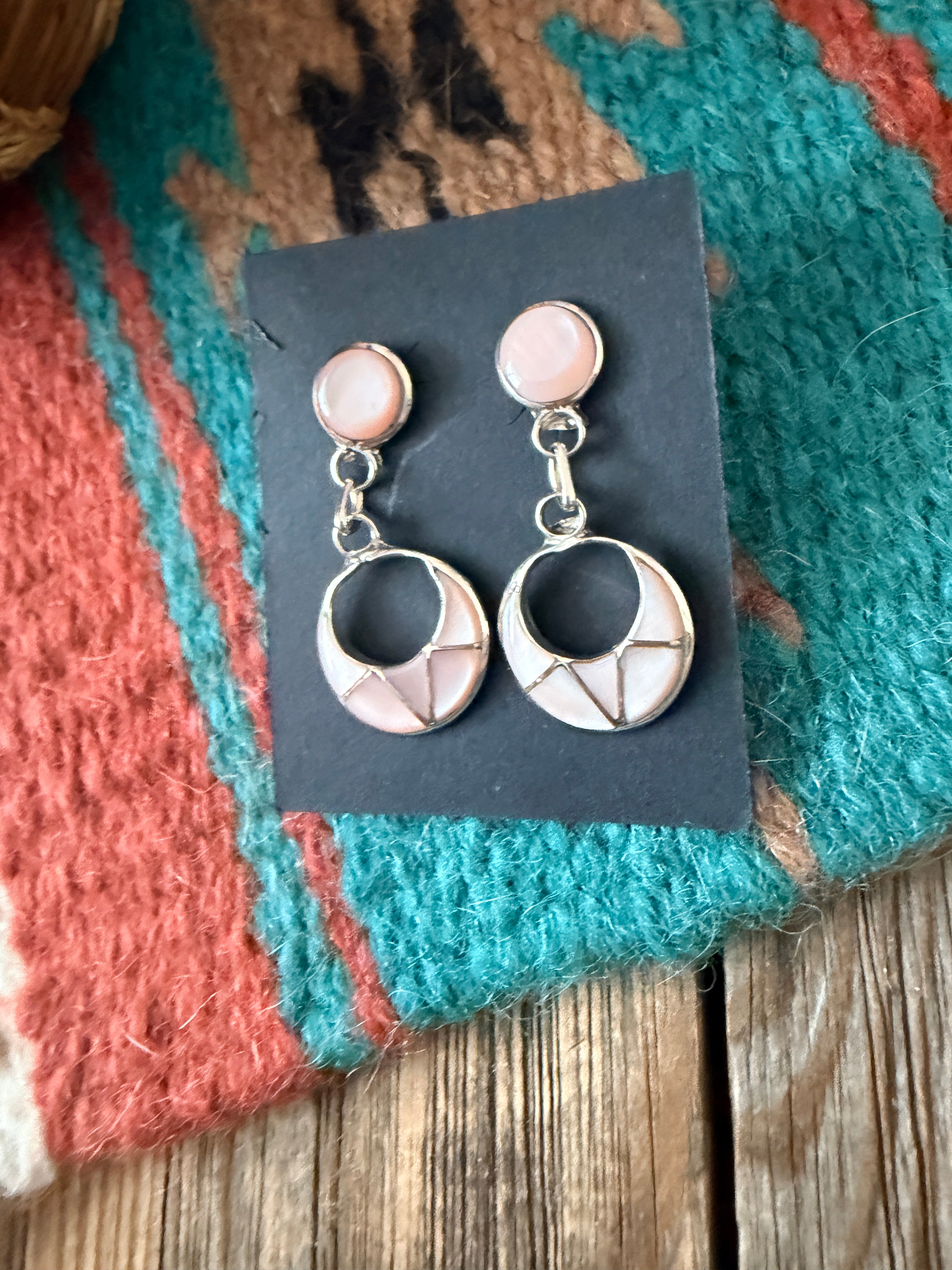 Handcrafted Mother of Pearl & Sterling Silver Inlay Dangle Earrings