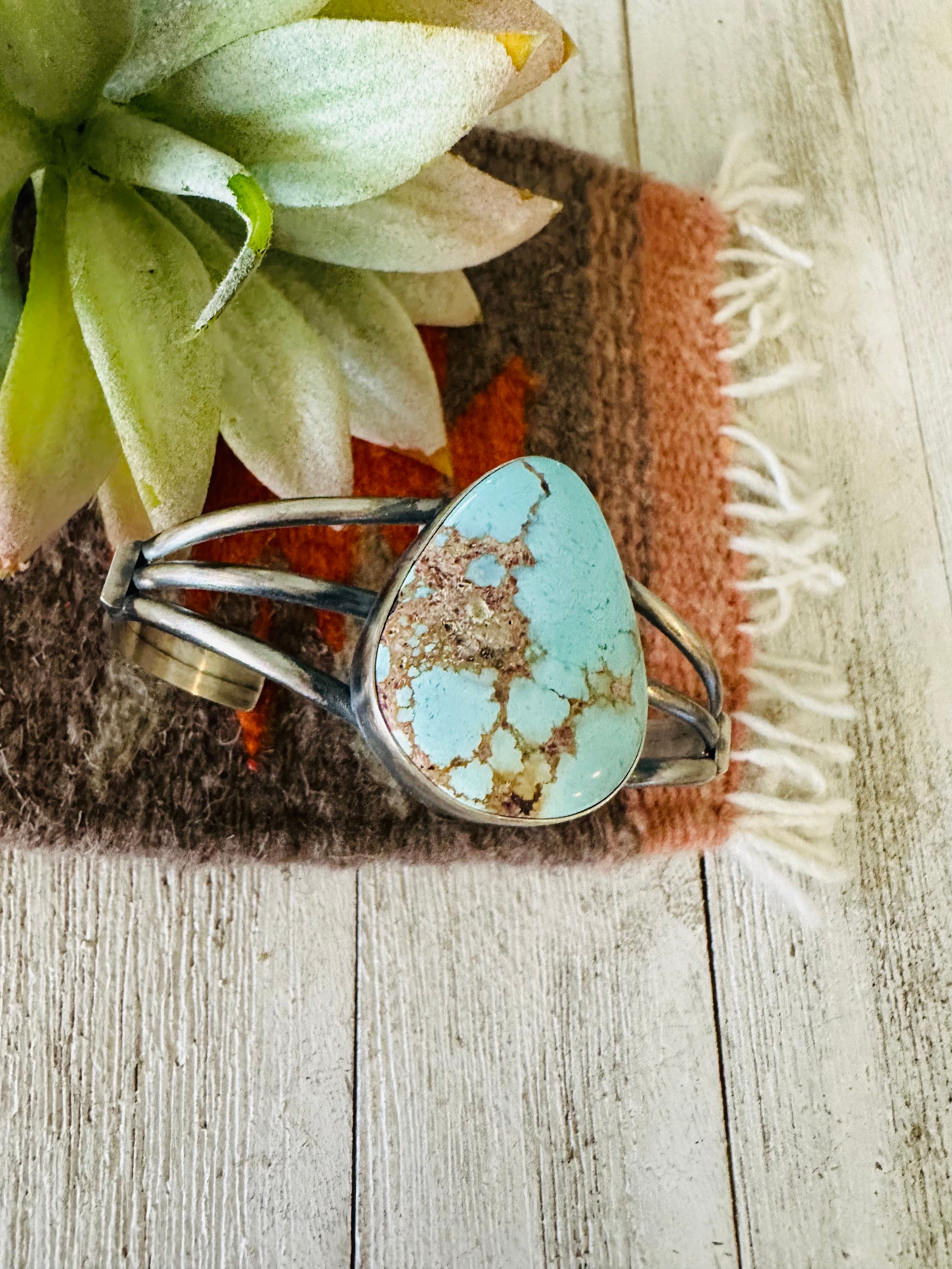 Navajo Golden Hills Turquoise & Sterling Silver Cuff Bracelet