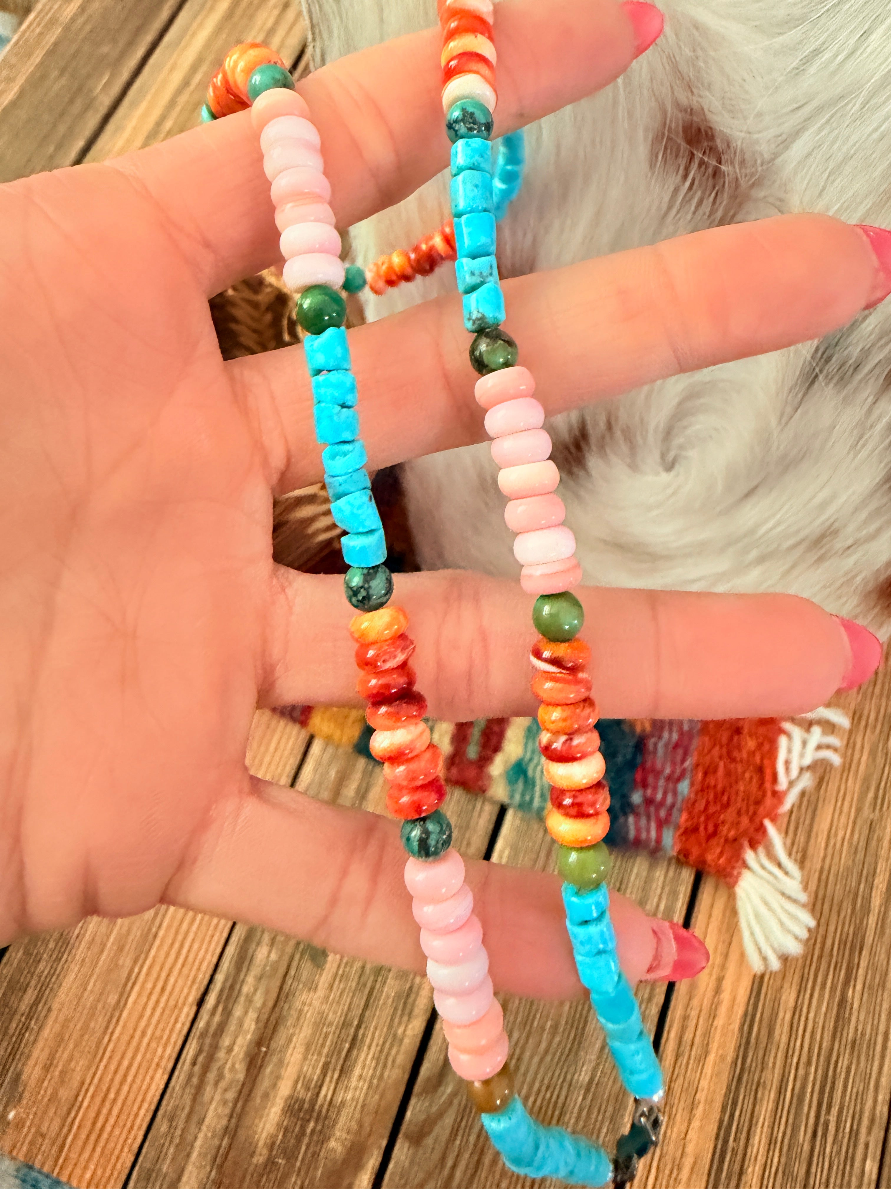 Handcrafted Multi Stone & Sterling Silver Candy Beaded Necklace