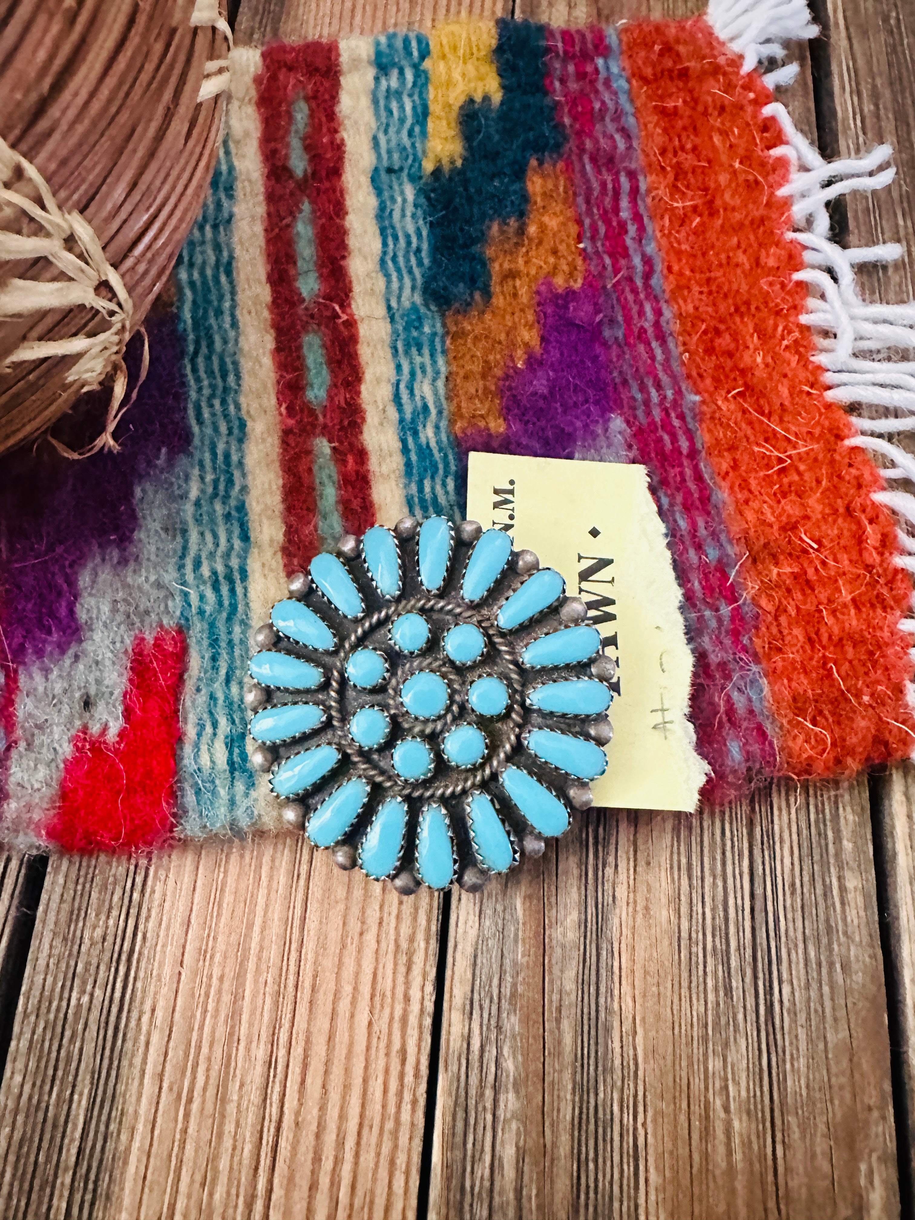 Old Pawn Handcrafted Turquoise and Sterling Silver Cluster Brooch/ Pendant