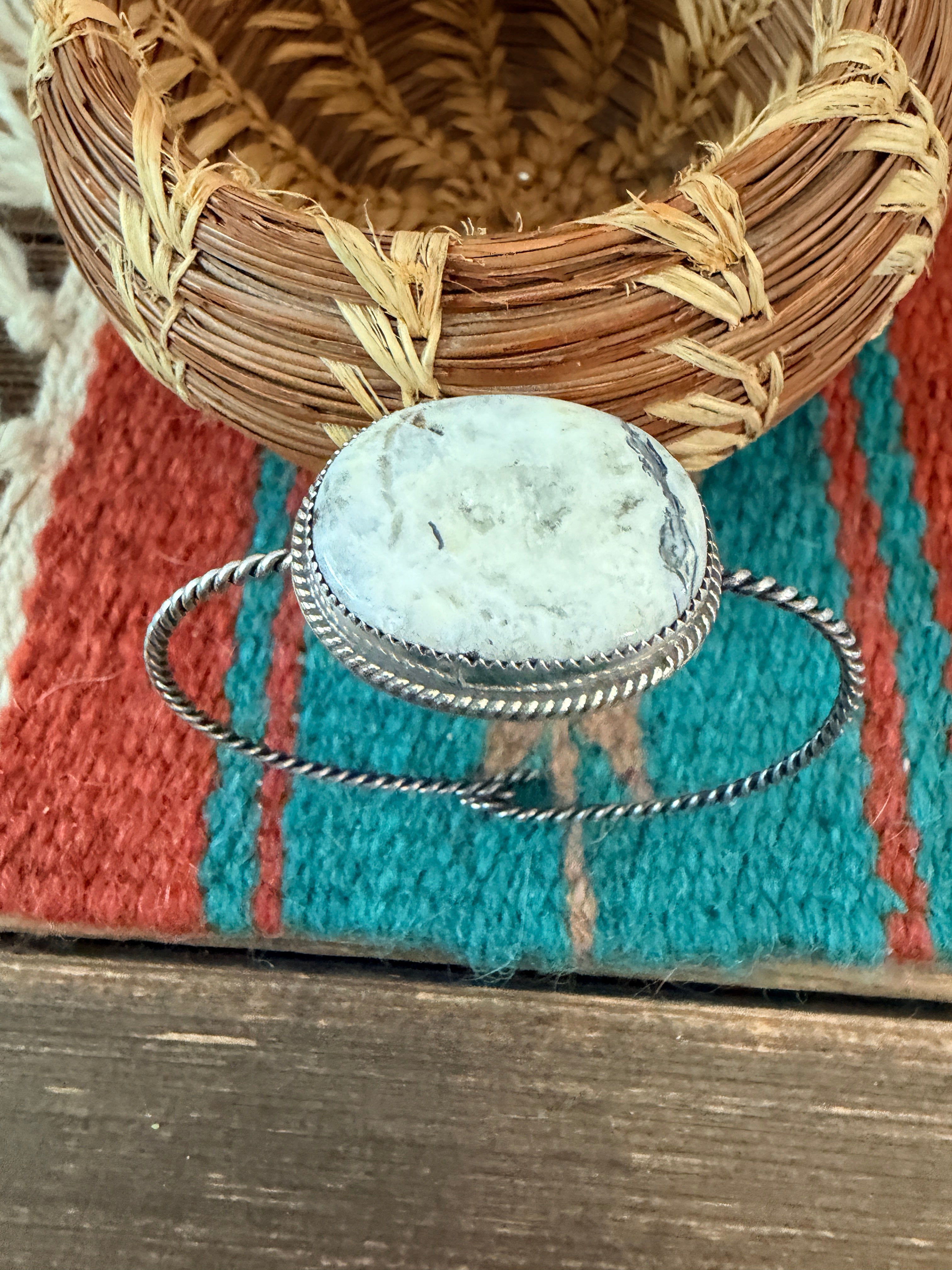 Handmade White Buffalo & Sterling Silver Bangle Bracelet