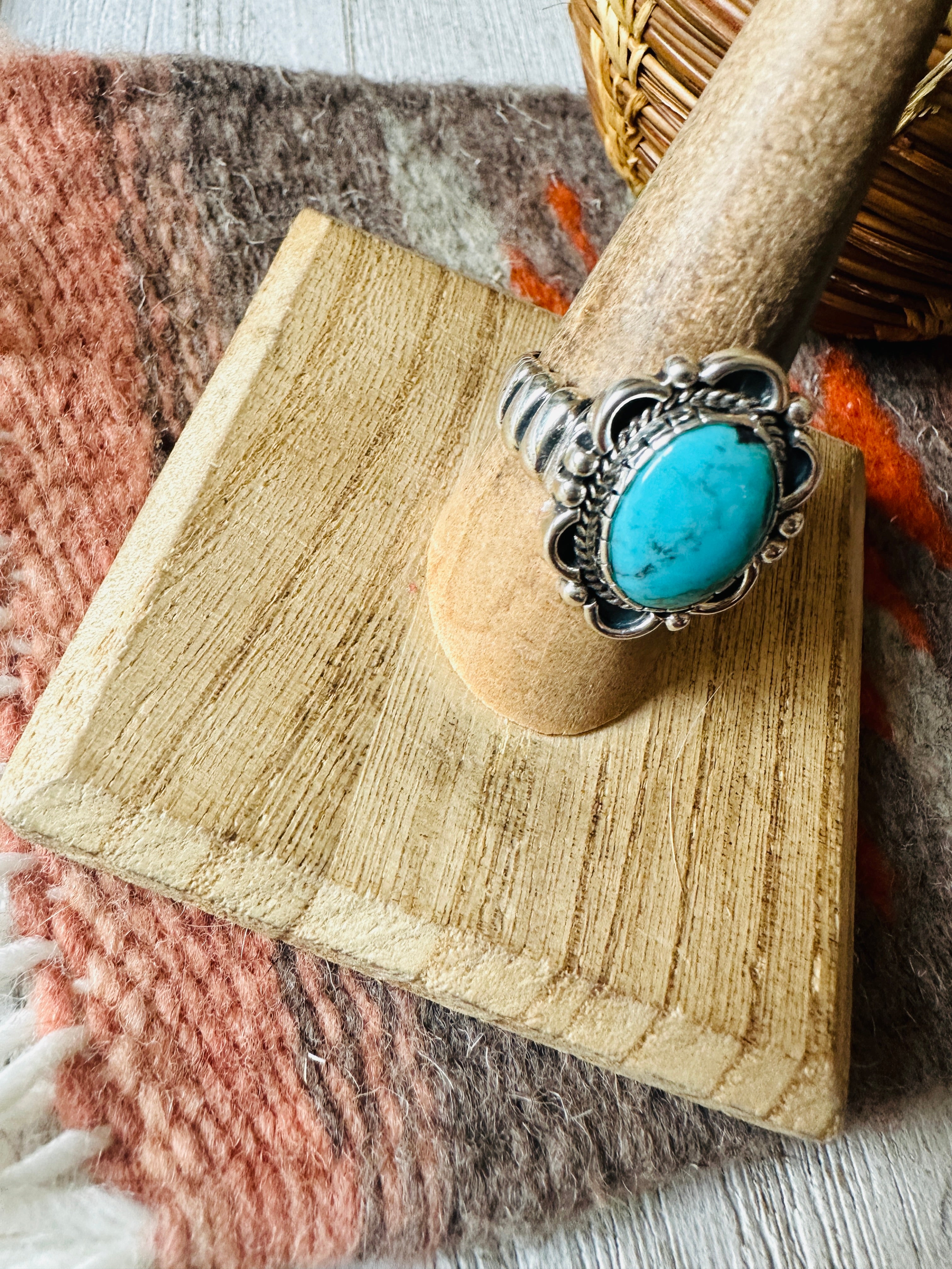 Navajo Turquoise & Sterling Silver Ring Size 8