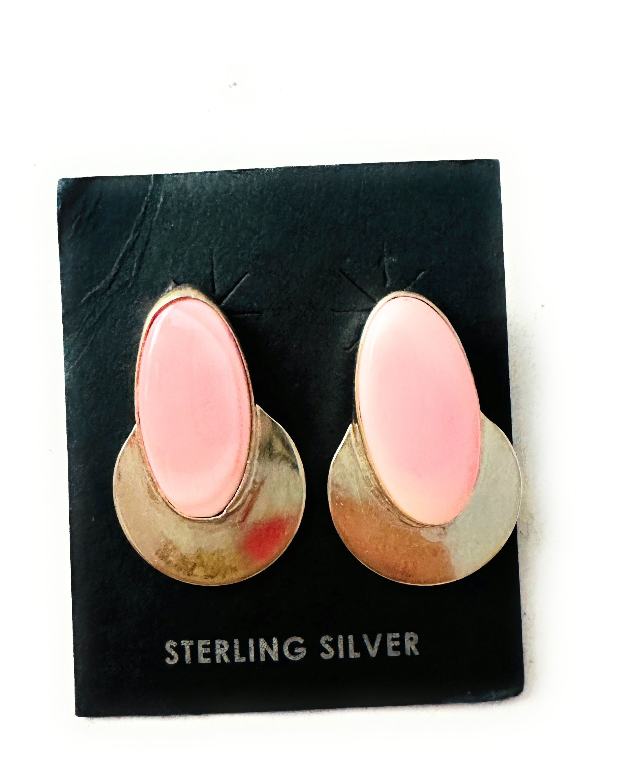 Navajo Sterling Silver & Queen Pink Conch Post Earrings