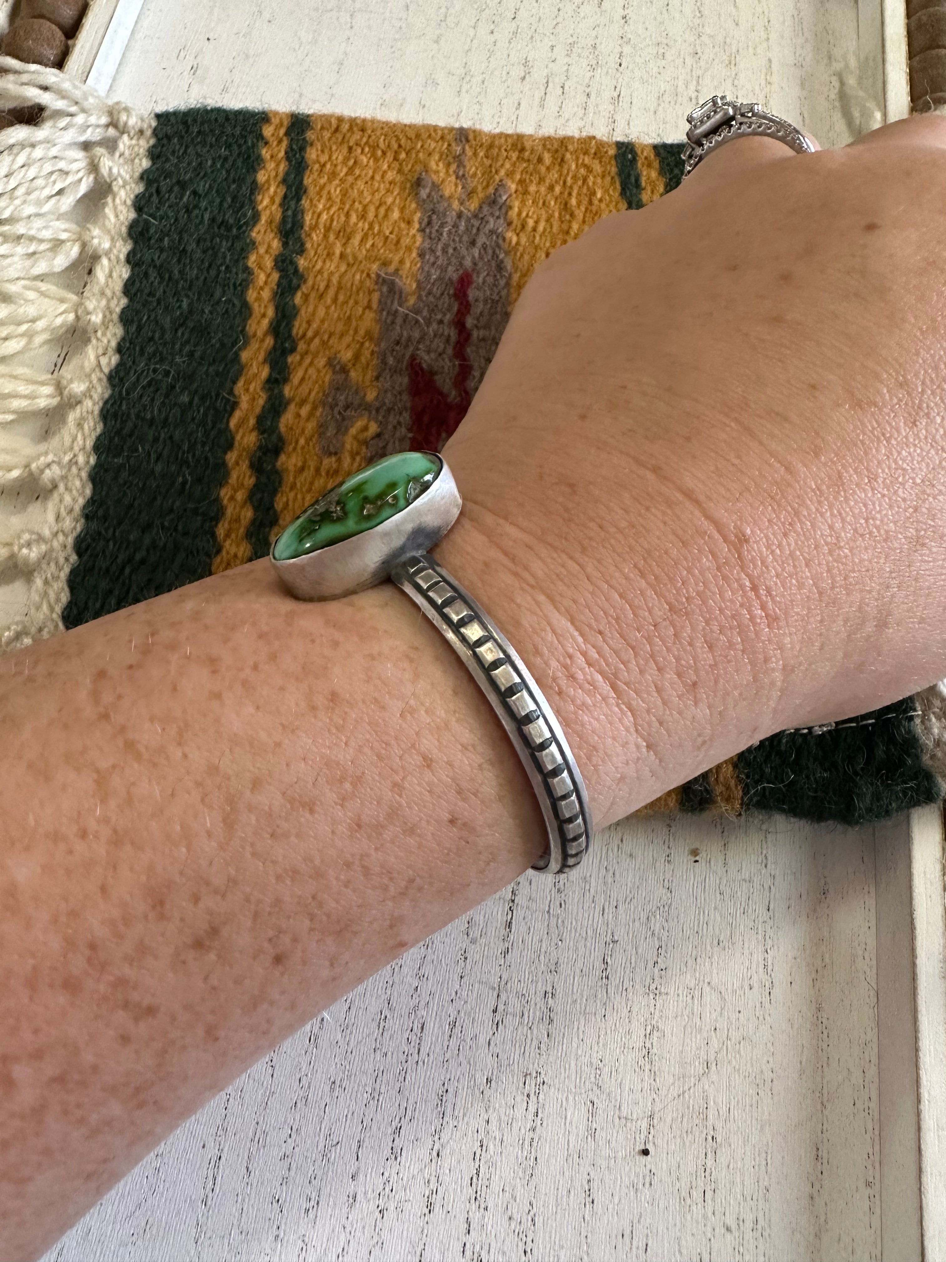 Chimney Butte Navajo Sterling Silver & Sonoran Mountain Turquoise Cuff Bracelet Signed