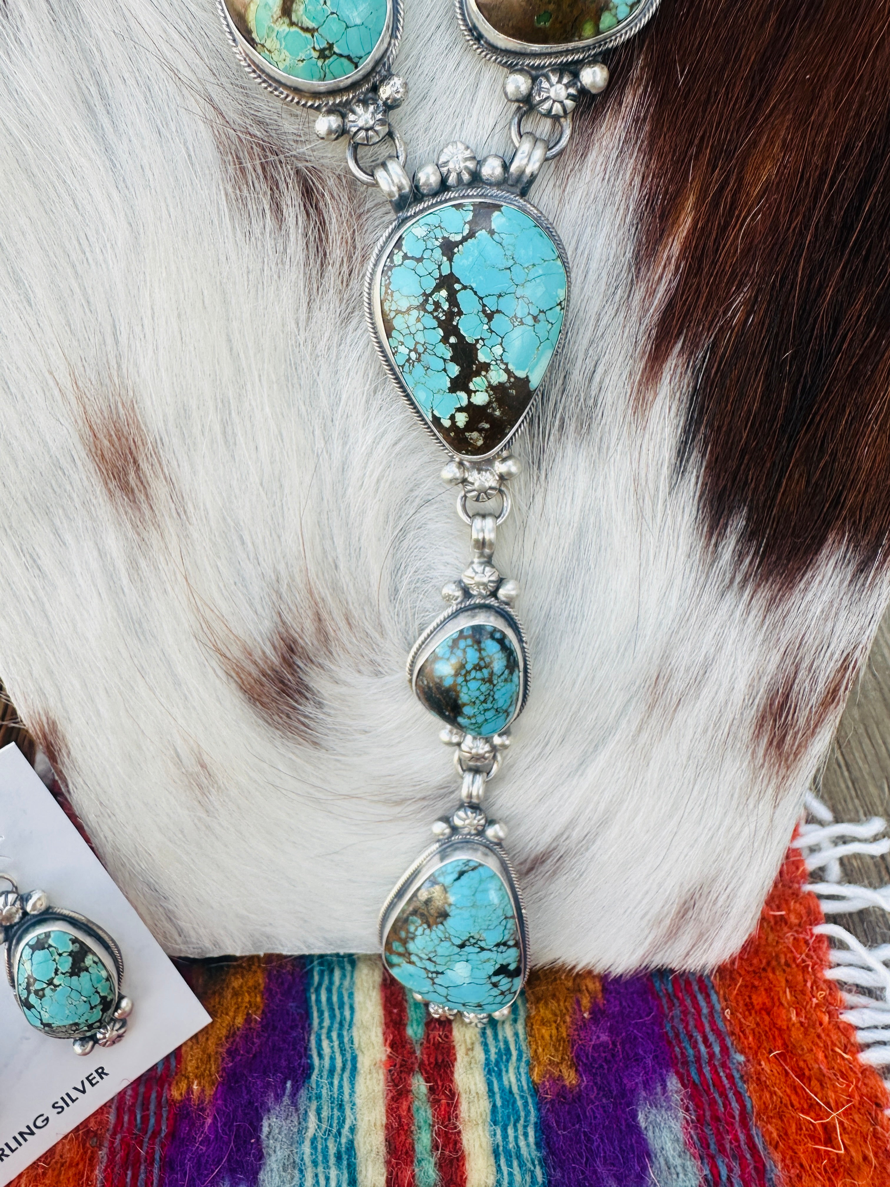 Handcrafted Turquoise & Sterling Silver Necklace and Earring Set by Sheila Becenti