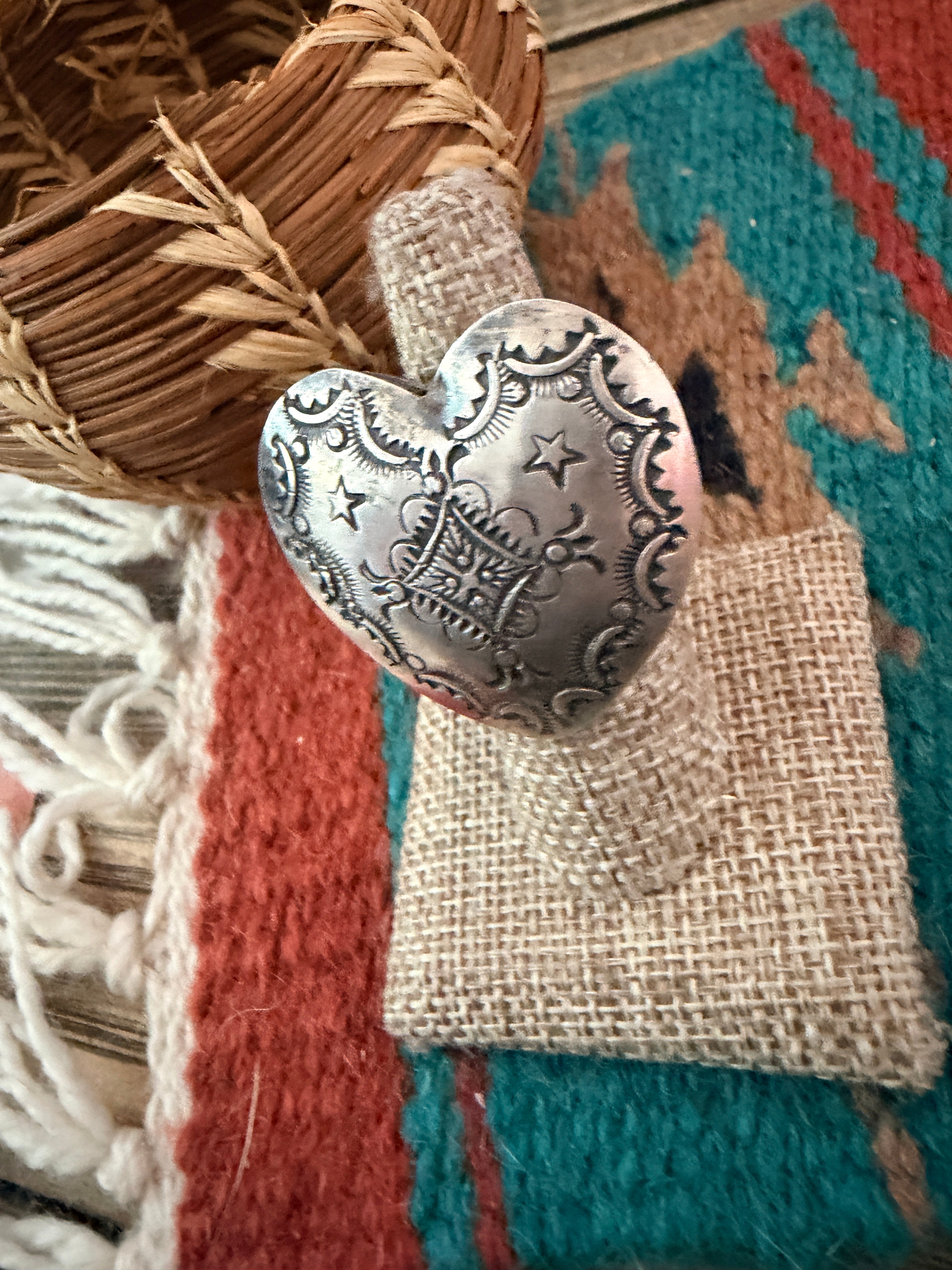 Handcrafted Sterling Silver Adjustable Heart Concho Ring by Vincent Platero
