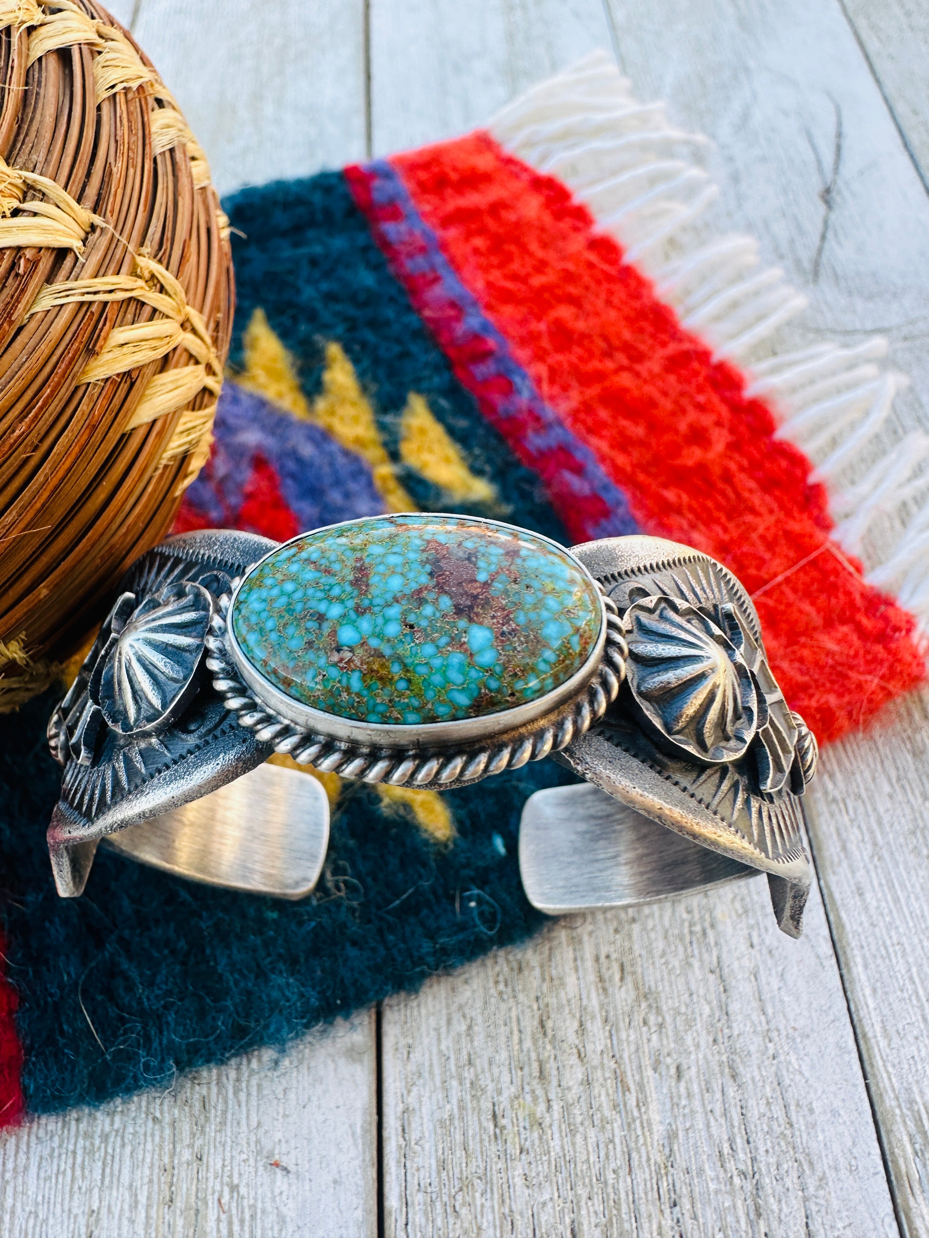 Handcrafted Number 8 Turquoise & Sterling Silver Cuff Bracelet by Kevin Billah