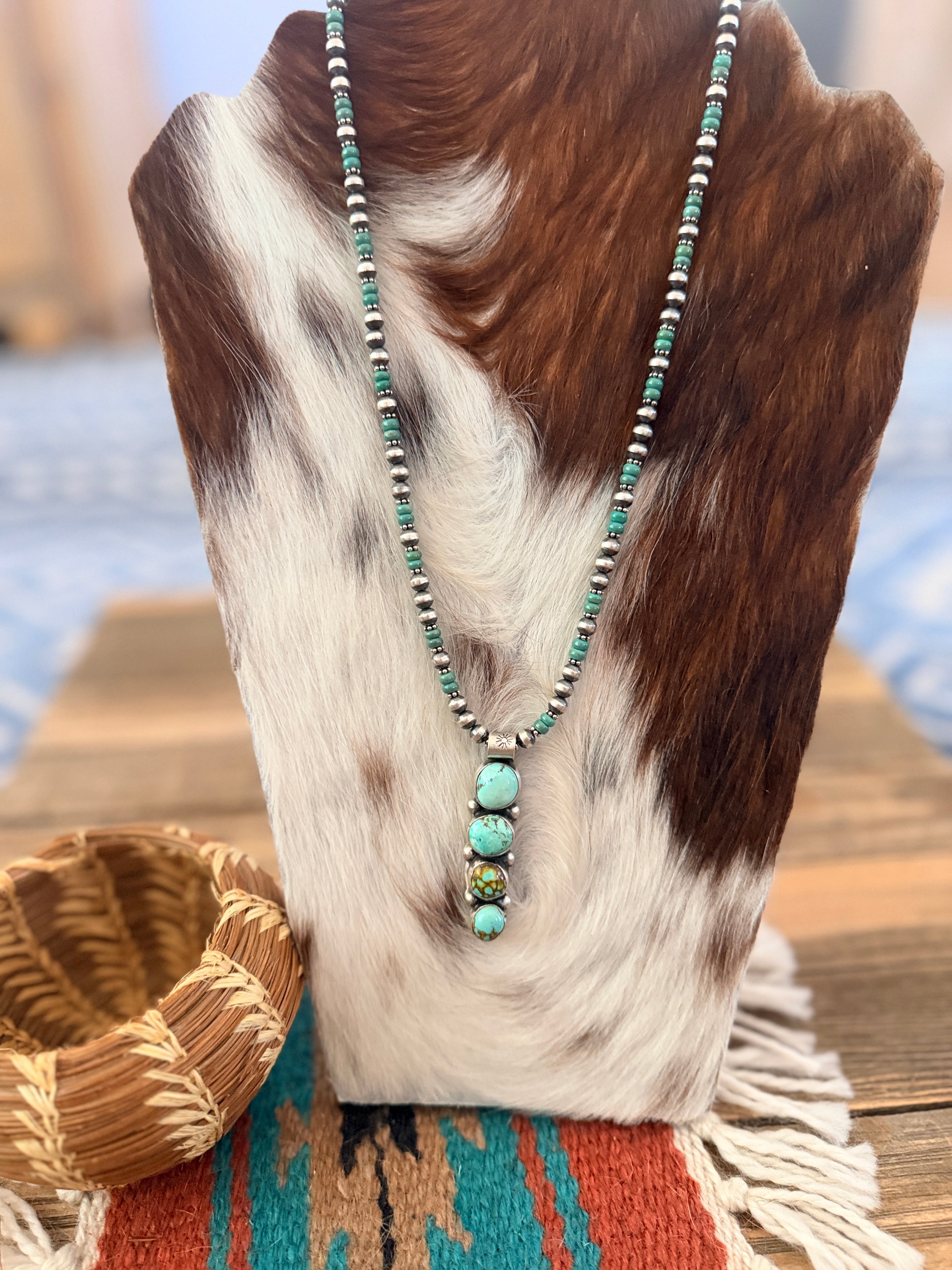 Handcrafted Turquoise & Sterling Silver Cluster Beaded Necklace