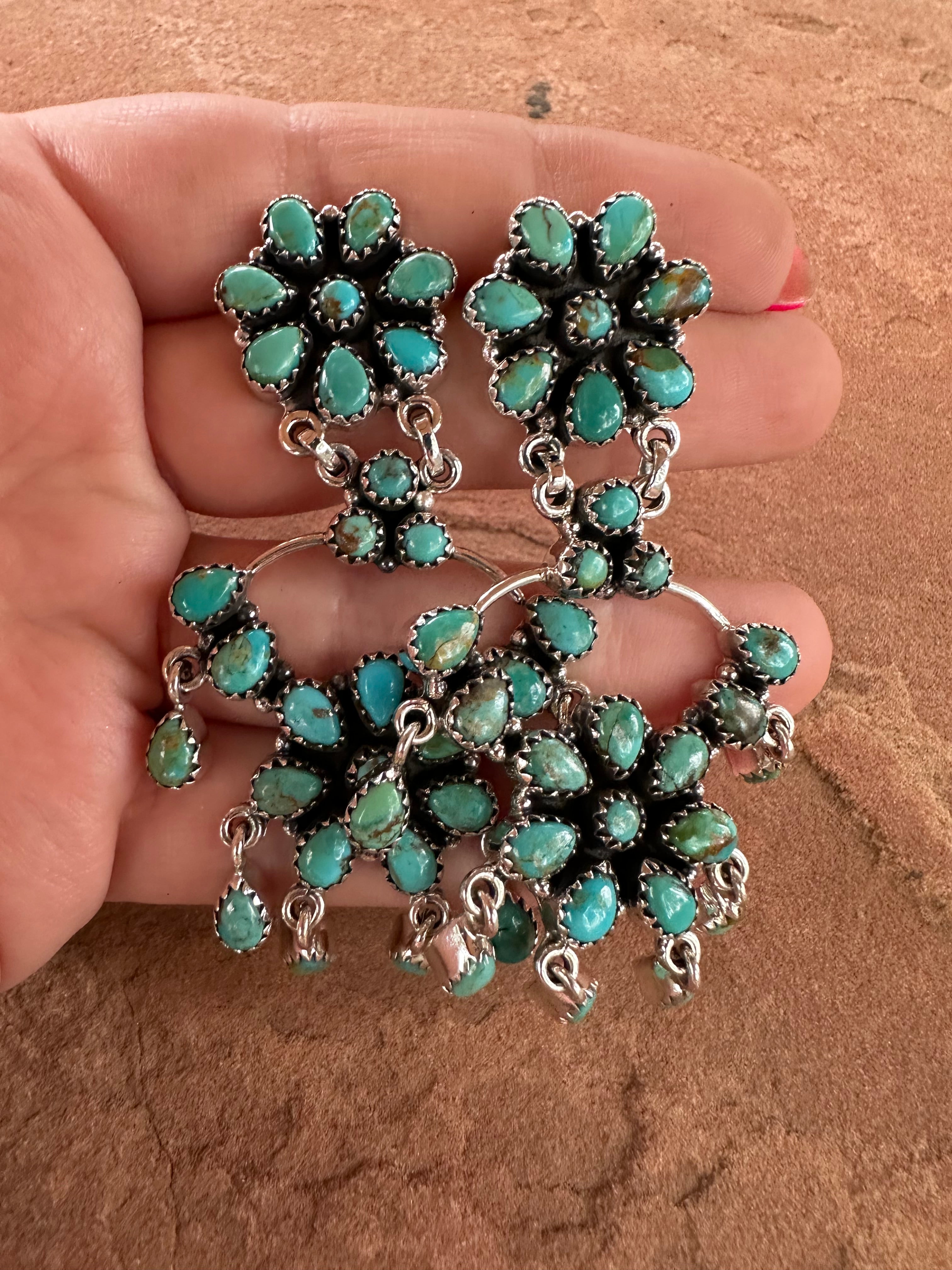 Handmade Stunning Turquoise and Sterling Silver Dangle Earrings