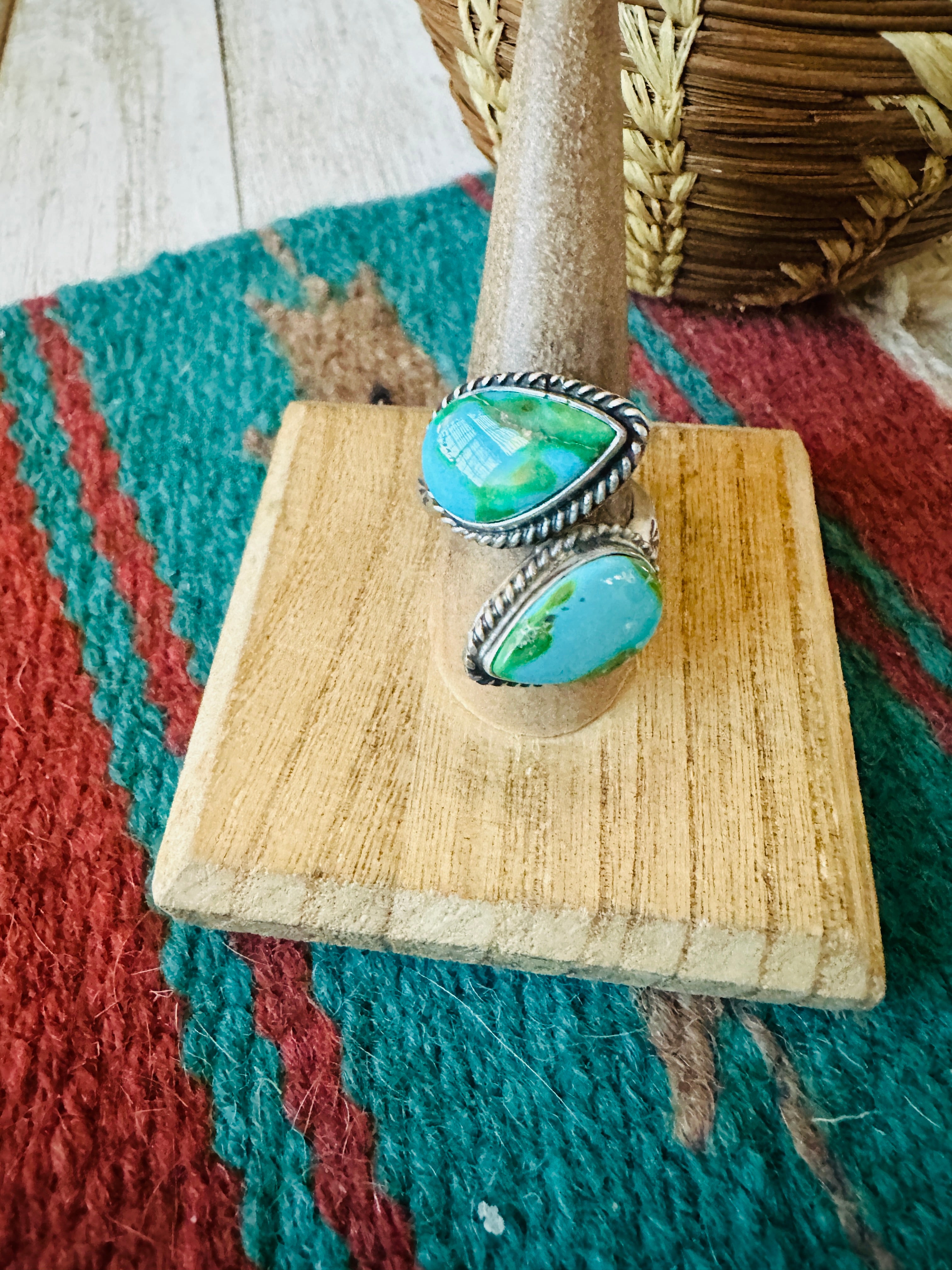 Navajo Sterling Silver & Sonoran Gold Turquoise Adjustable Ring