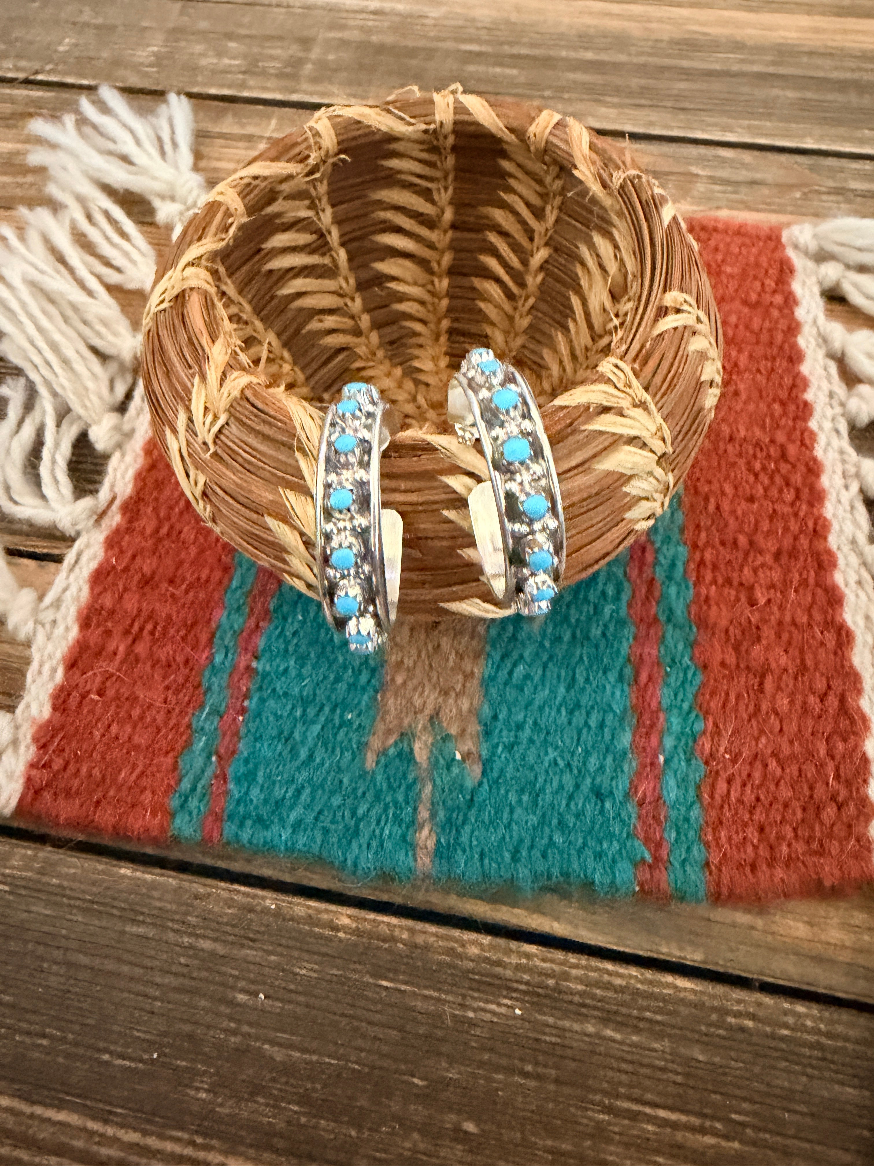 Handcrafted Turquoise & Sterling Silver Hoop Earrings